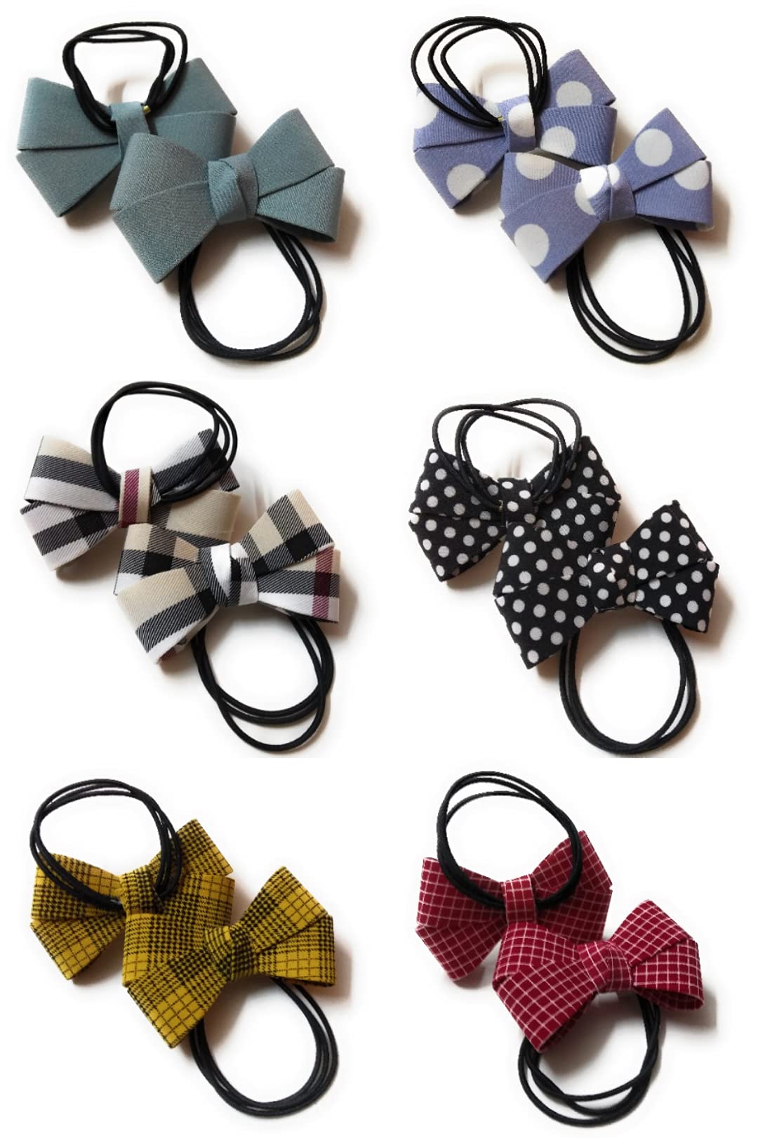 NANDANA COLLECTIONSStylish Hair Accessories, Hair Bows, Ribbon Bows with Black Rubber Band/Hair Ties/Hair Bands For Toddlers/Kids/Baby/Girls/Women. Pack Of 6, MULTICOLOR