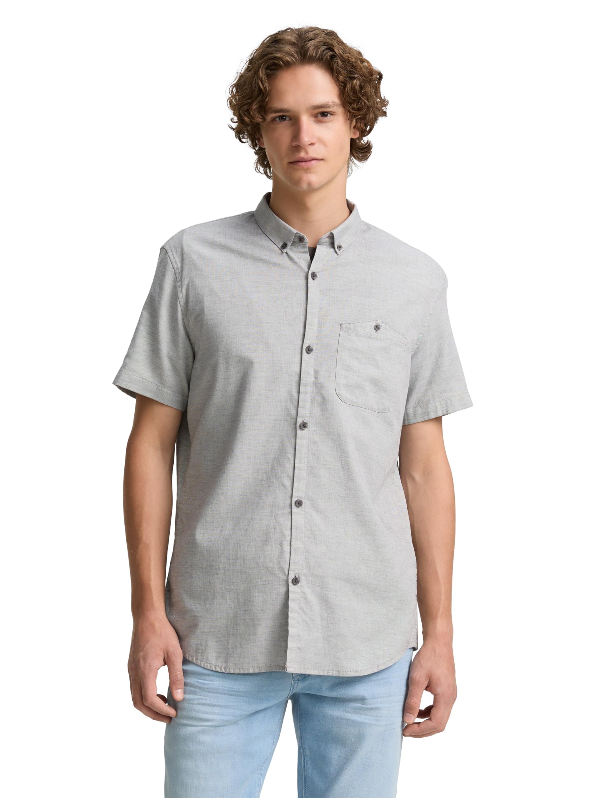 TOM TAILOR Denim Herren Regular Fit Kurzarmhemd mit Brusttasche