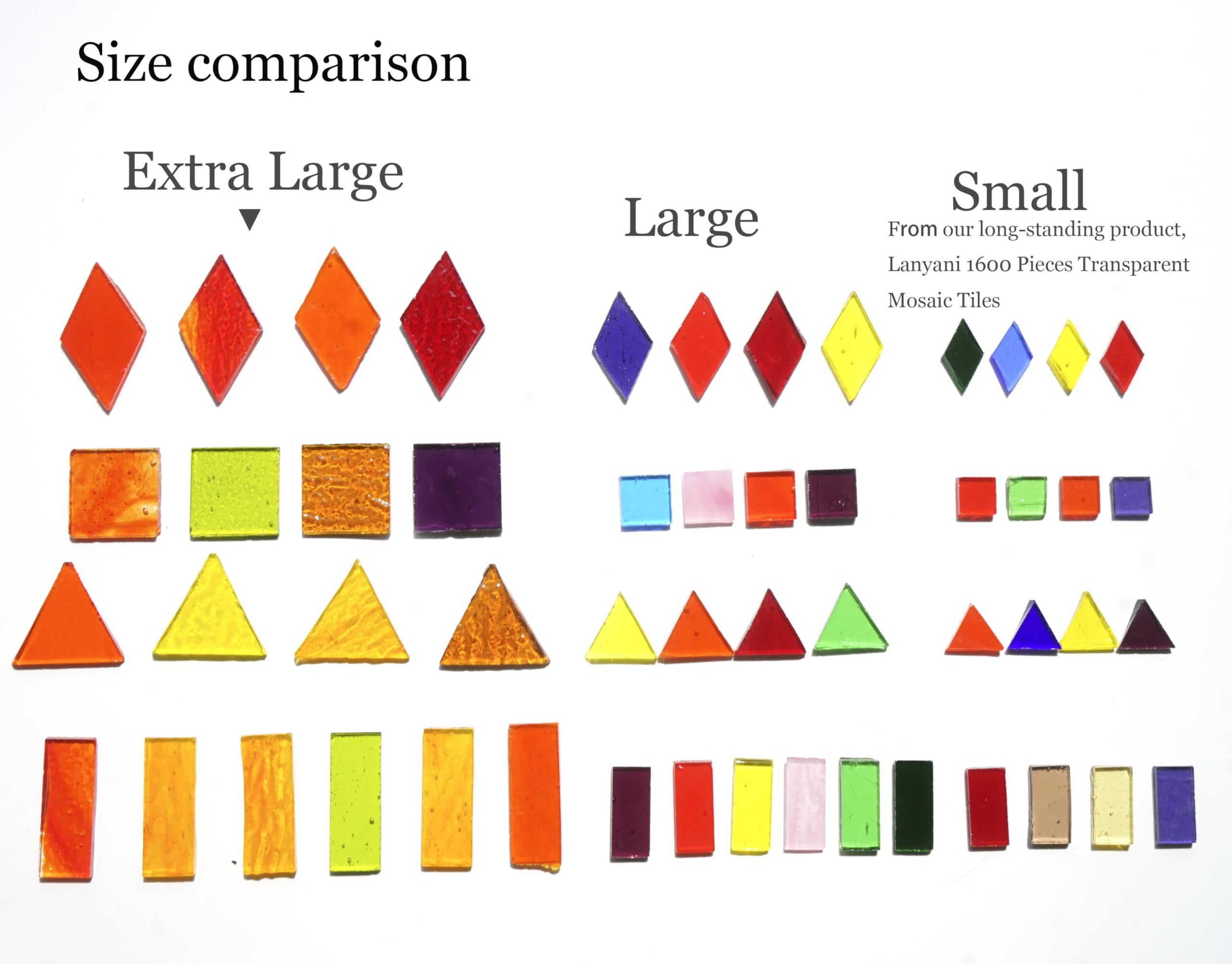 Lanyani 1.3 Pound/200 Pieces Extra Large Transparent Textured Stained Glass Mosaic Tiles for DIY Craft, Colorful Bright Cathedral Tile, 4-Shapes Mixed Pieces Bulk Arts