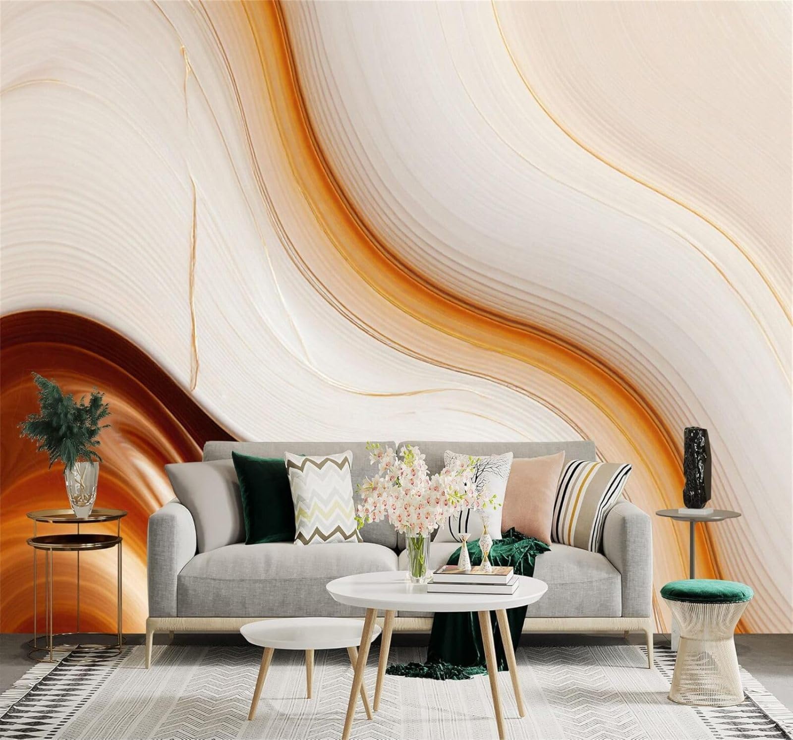 XLMING Abstract Liquid Art Brown Beige Marble Texture 3D Wallpaper Silky Texture Home Study Office Grey Dining Room Sofa Bedroom Living Room TV Backdrop-250cm×170cm
