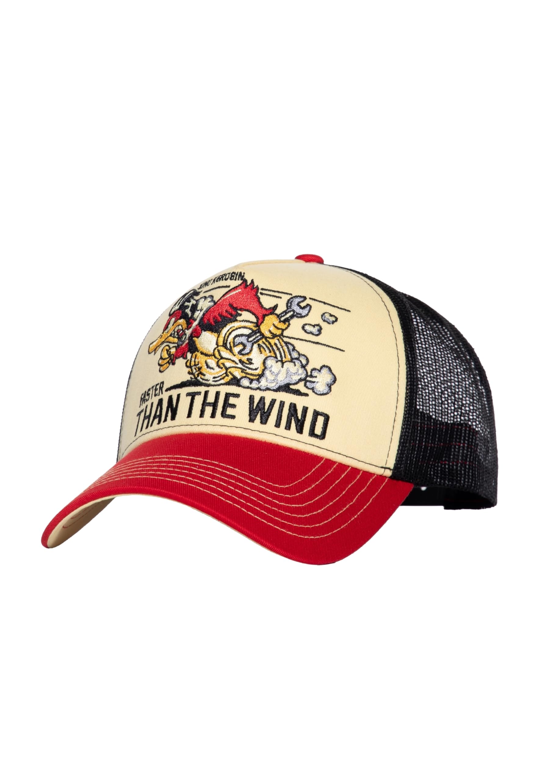 King Kerosin Faster Than The Wind Gorra de béisbol Trucker Gorra de béisbol Gorra de camionero Gorra de malla para hombre - Snapback con visera Primavera/Verano/Otoño/Invierno, beige