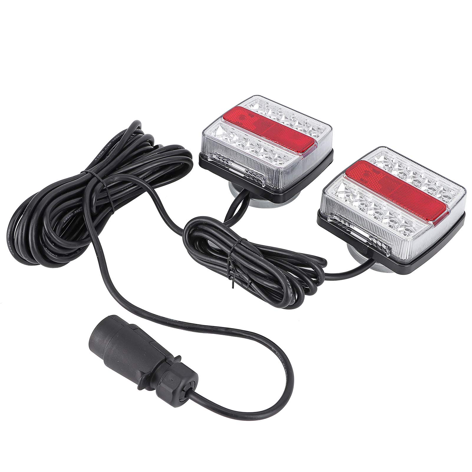lyrlody Magnetyczne światła Holownicze do Przyczep, 16-diody LED Tylne | Metalowa Obudowa, 12V, Wtyczka 7-pinowa, Pozycja Tylna, Kierunek, Hamulec, Odblask, światło Tablicy Rejestracyjnej, do