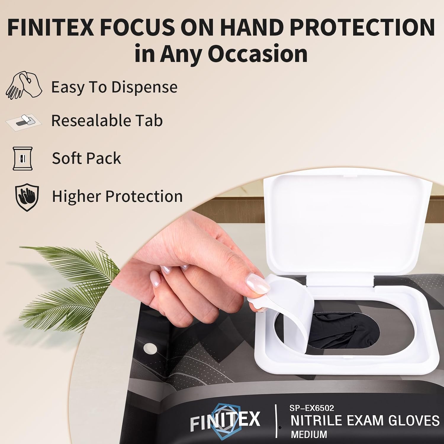 FINITEX Nitrile Disposable Black Gloves - 3.5mil Powder-Free Latex-Free Cleaning Cooking Food Prep Gloves of 60/180