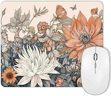 Boho Aesthetic Flower Small Mouse Pad for Laptop, Floral & Leave Mousepad for Desk, Lotus Computer Pad for Women, Decor Mouse mat, 9.5 X 7.9 in