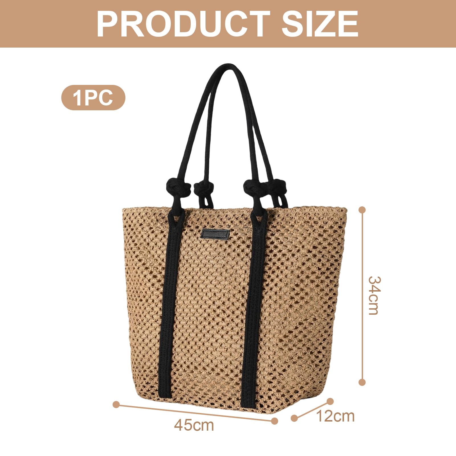 Sac en Paille à Bandoulière pour Femmes - Grand Format Tissé et Crocheté, Pour Plage et Vacances d'Été