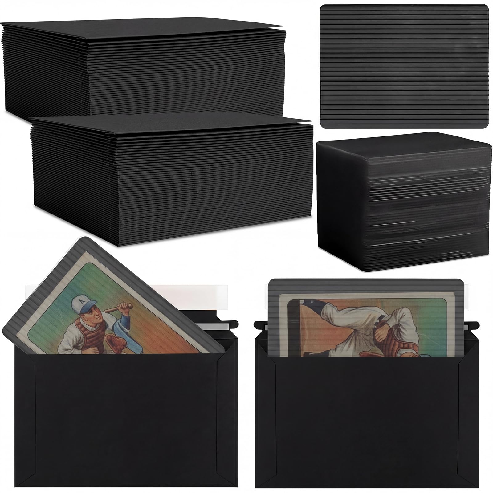 Faccito Lot de 200 protections pour cartes à collectionner et enveloppes en vrac pour envoi, fournitures de défense supplémentaires (noir) 10,2 x 15,2 cm