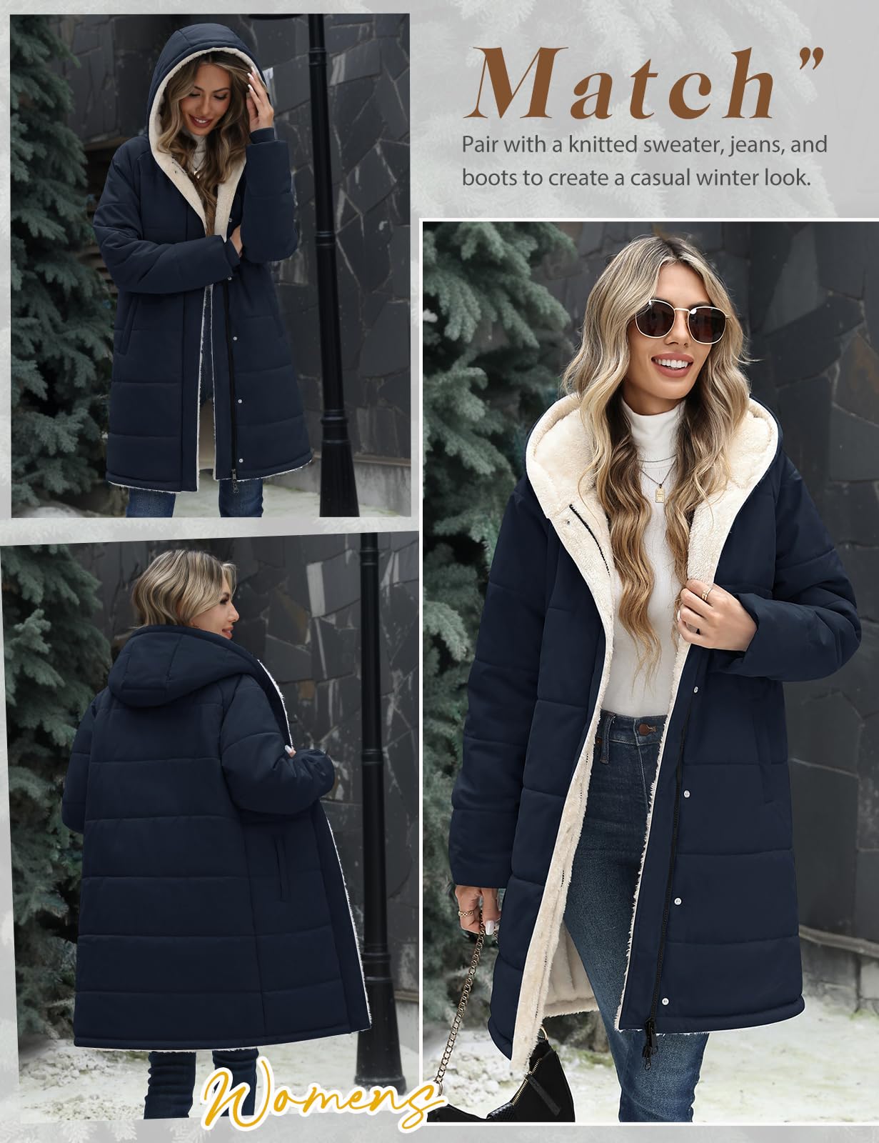 Vancavoo Abrigo de Invierno Mujer Medio Largo Acolchado Chaqueta Parka | Repelente al Agua, Forro Polar Cálido, Capucha Fija, Cremallera, Botones a Presión y Bolsillos Laterales
