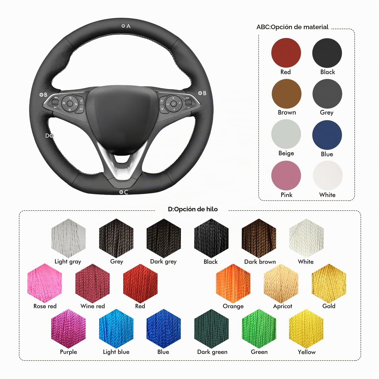 MEWANT Funda de Volante a Medida para Coser Opel Astra | volante compatible con Opel Astra (K) / Combo / Corsa (E|F) / Grandland X / Insignia (CT) B Transpirable Duradero