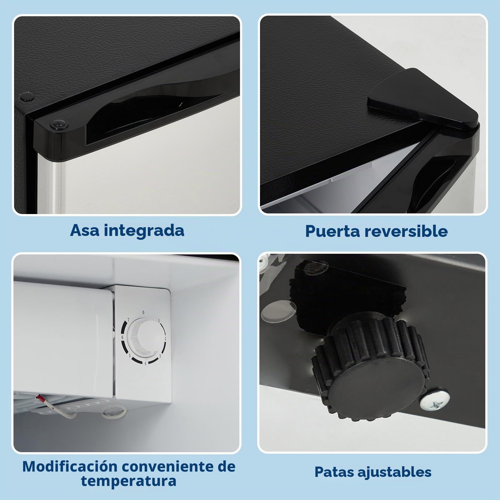 Nevera pequeña con congelador pequeño 6,3L, Mini Congelador 45L, silenciosa y compacta, temperatura regulable 0-10°C, estantes de vidrio extraíbles, eficiencia energética, Clase E