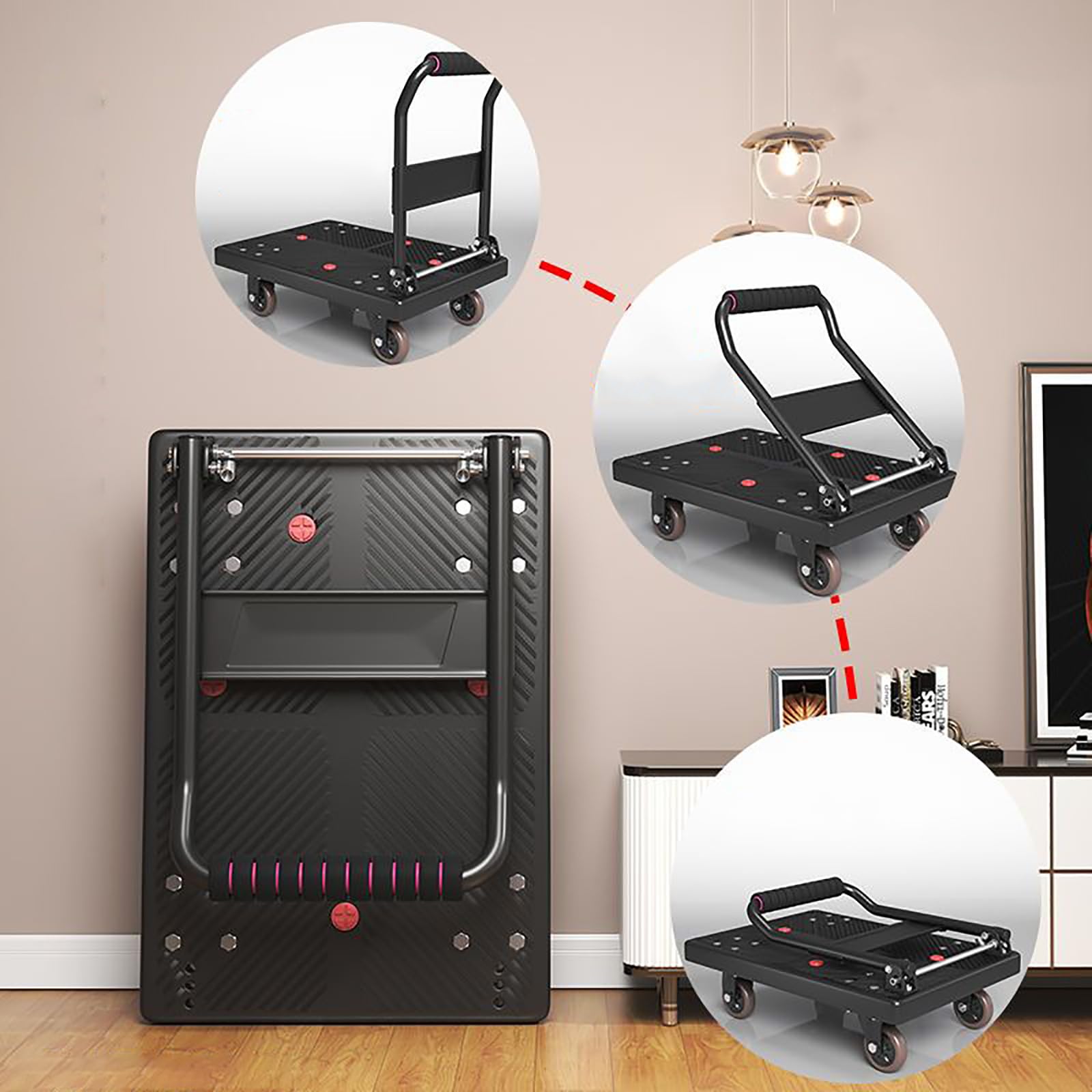 Chariot à Plate-Forme Pliable 150kg Avec Roues Caoutchouc - Plateau 60x38cm Robuste En Acier