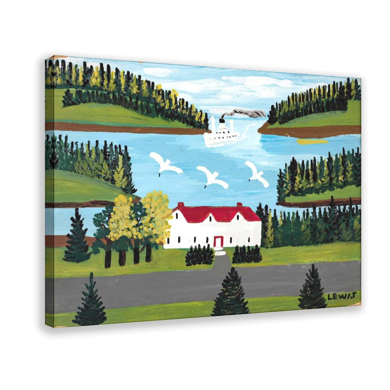 WCYB White House in Digby Harbour by Maud Lewis Posters Prints Canvas Deco Paintings Wall Art Hangable Frame 24" L X 36" W