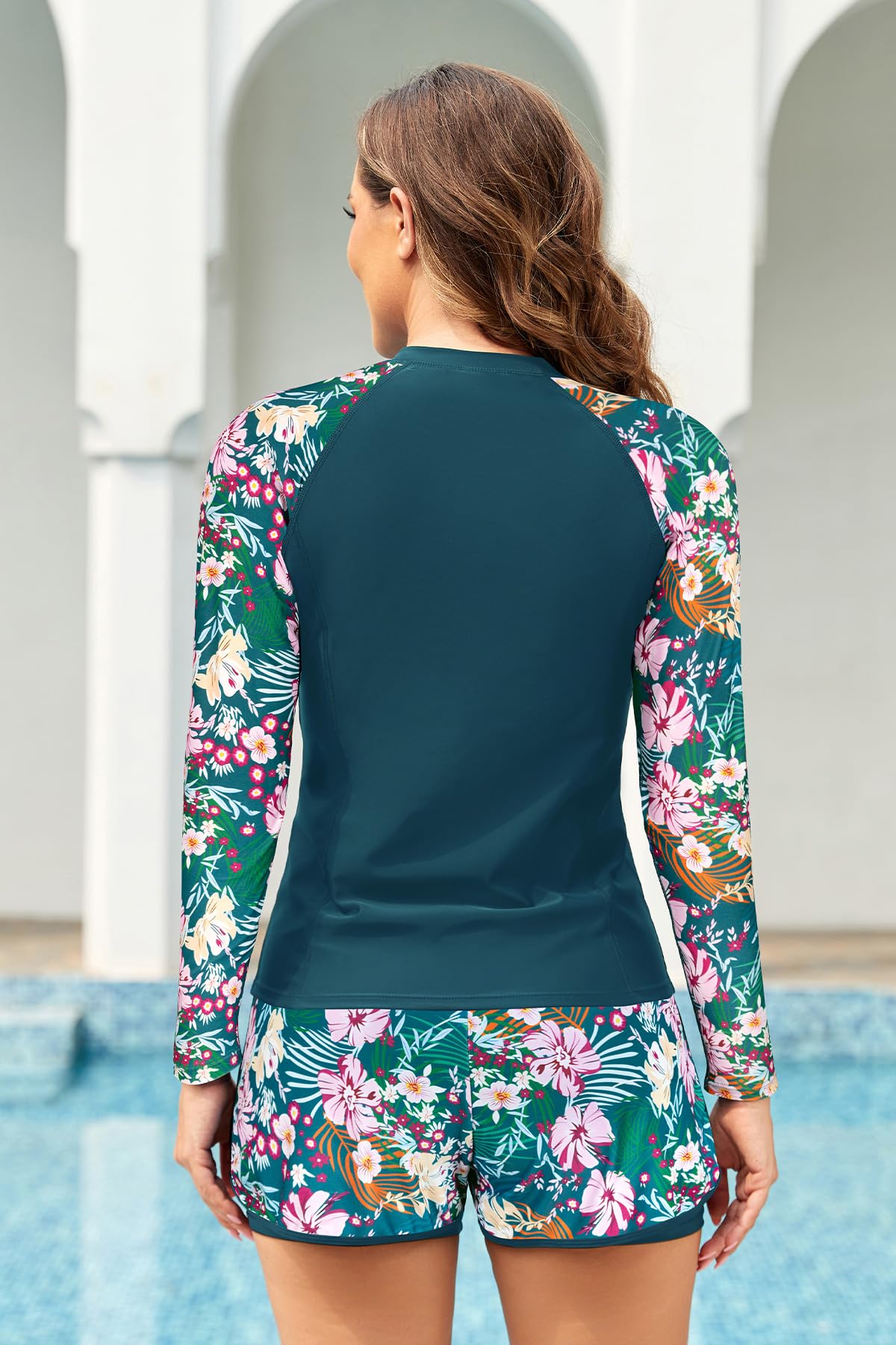 SHEKINI Costume da bagno da donna con cerniera a 3 pezzi Rash Guard con canotta bikini top per vita alta