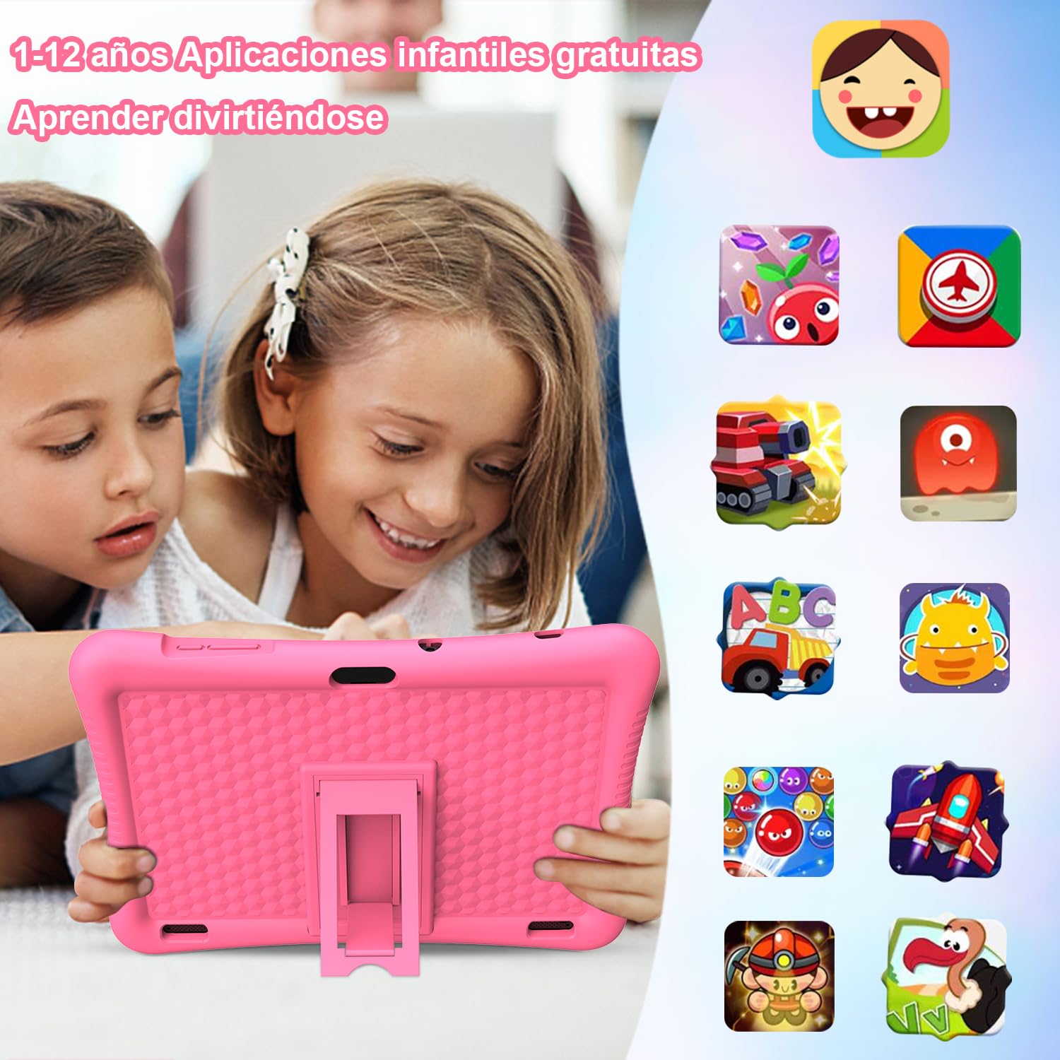 Tablet Niños 10 Pulgadas Android 13, Tablet Infantil Quad Core 1.6 GHz, 3GB RAM+32GB ROM(256GB Escalable), Pantalla HD 1280x800,6000 mAh,WiFi,Bluetooth,Cámara Dual,Control Parental (Rosa)
