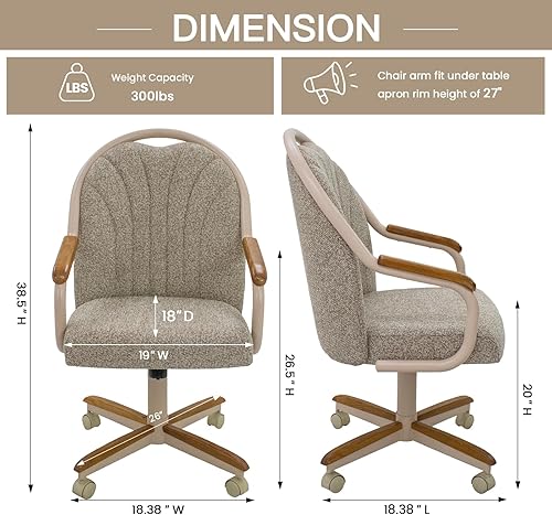 Miniatura 3 de Chromcraft Douglas - Juego de 4 sillas de comedor informales, sillas de comedor clásicas giratorias con ruedas, brazo de madera con base de metal