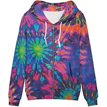 Irisjudy Women Oversized Hoodie Neon Tie Dyeing Hooded Jacket Long-Sleeve Overcoat Christmas HOHO Fall Hooded Sweatshirt