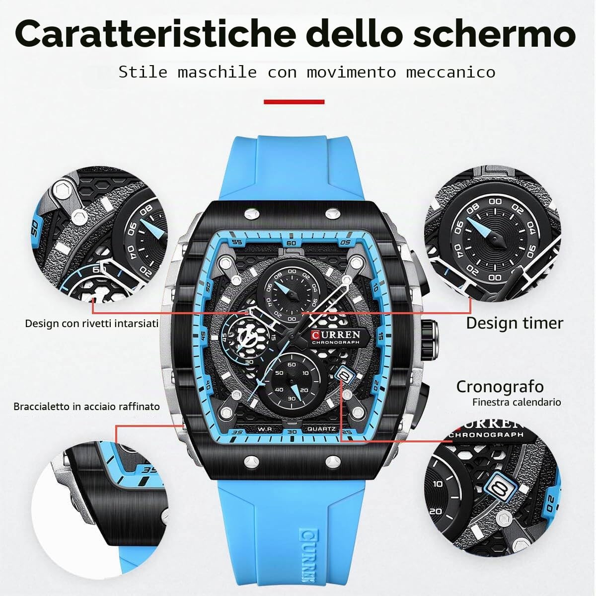 Orologio sportivo da uomo, cronografo, impermeabile, militare, per uomo, analogico, al quarzo, con visualizzazione della data, cinturino in silicone, orologio da esterno