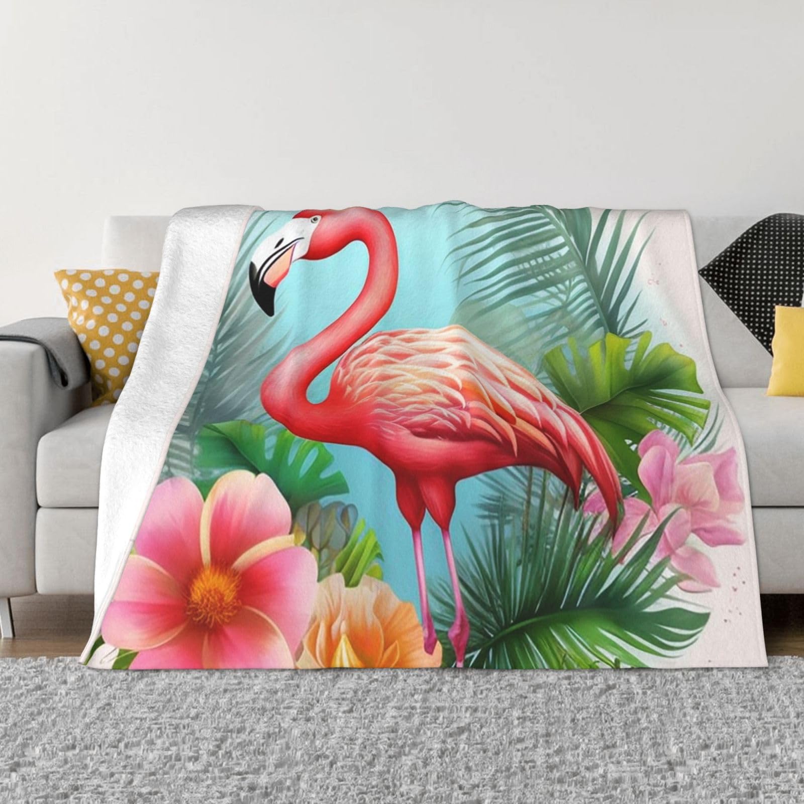 FodPand Tropical Flamingo Fleece Blanket 40"x30" Lightweight Warm Throw Blanket for Bed Couch Cozy Air Conditioning Quilt All Seasons Decorative Fuzzy Blankets Gifts for Women Men