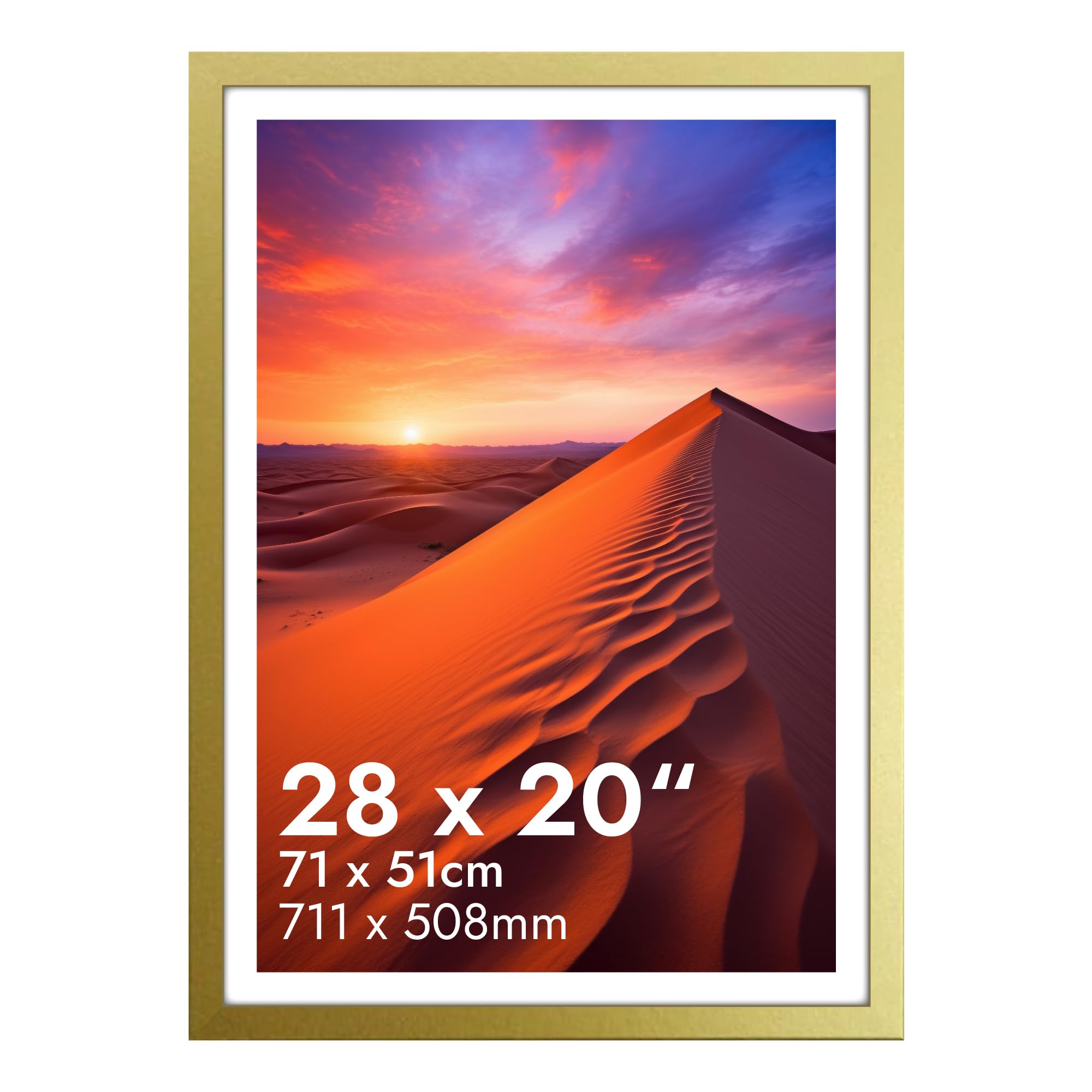 HNK Gold Photo Frames 28x20 Inches Engineered Wood and Plexiglass, Photo Frame 71x51cm Dual Orientation Landscape or Portrait, Picture Frame 20x28 Wall Hanging Display Photos for Home, Office
