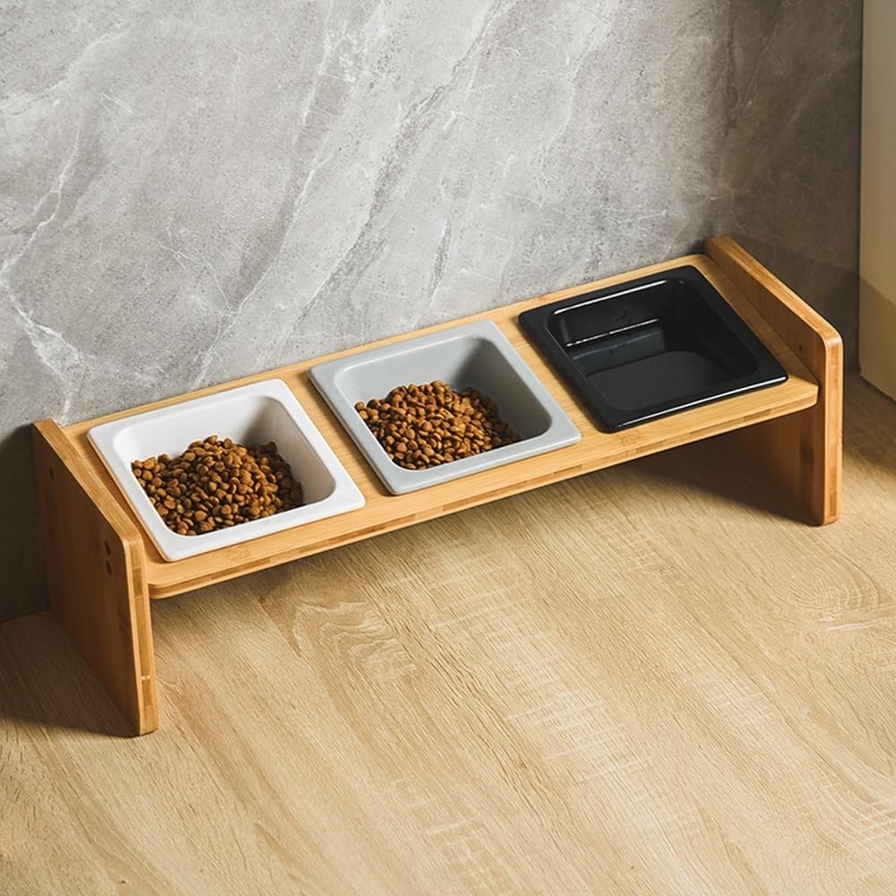 Pet Feeding Bowls, Elevated Dog Bowl Stand - Raised Dog Bowl for Medium Dogs, Pet Feeder with 3 Ceramic Bowls, Feeding Dishes for Cats and Puppy