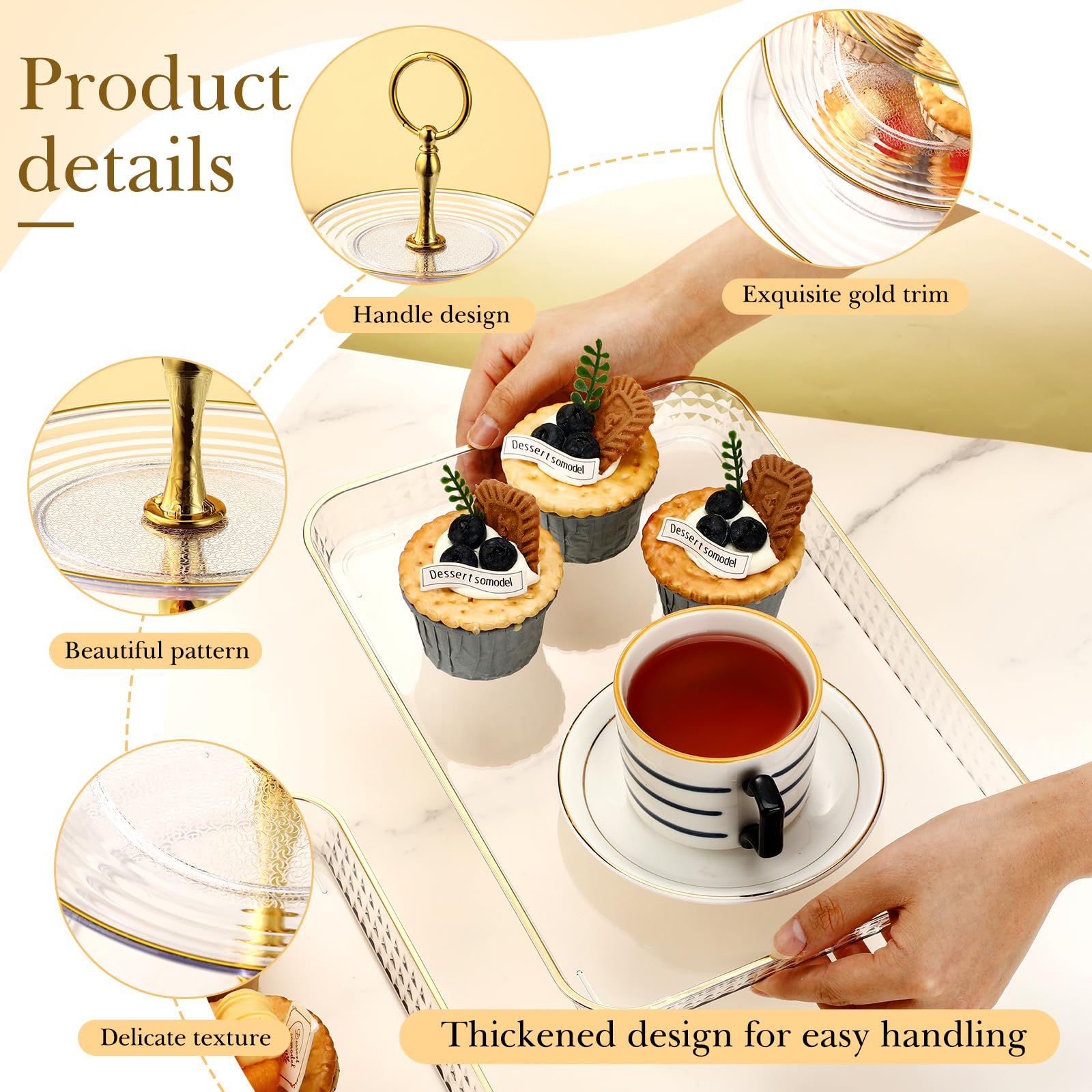 El juego de 6 soportes para cupcakes incluye soporte transparente de 3 niveles, bandeja de torre para postres con bandejas rectangulares transparentes para servir fiestas, bodas, cumpleaños,