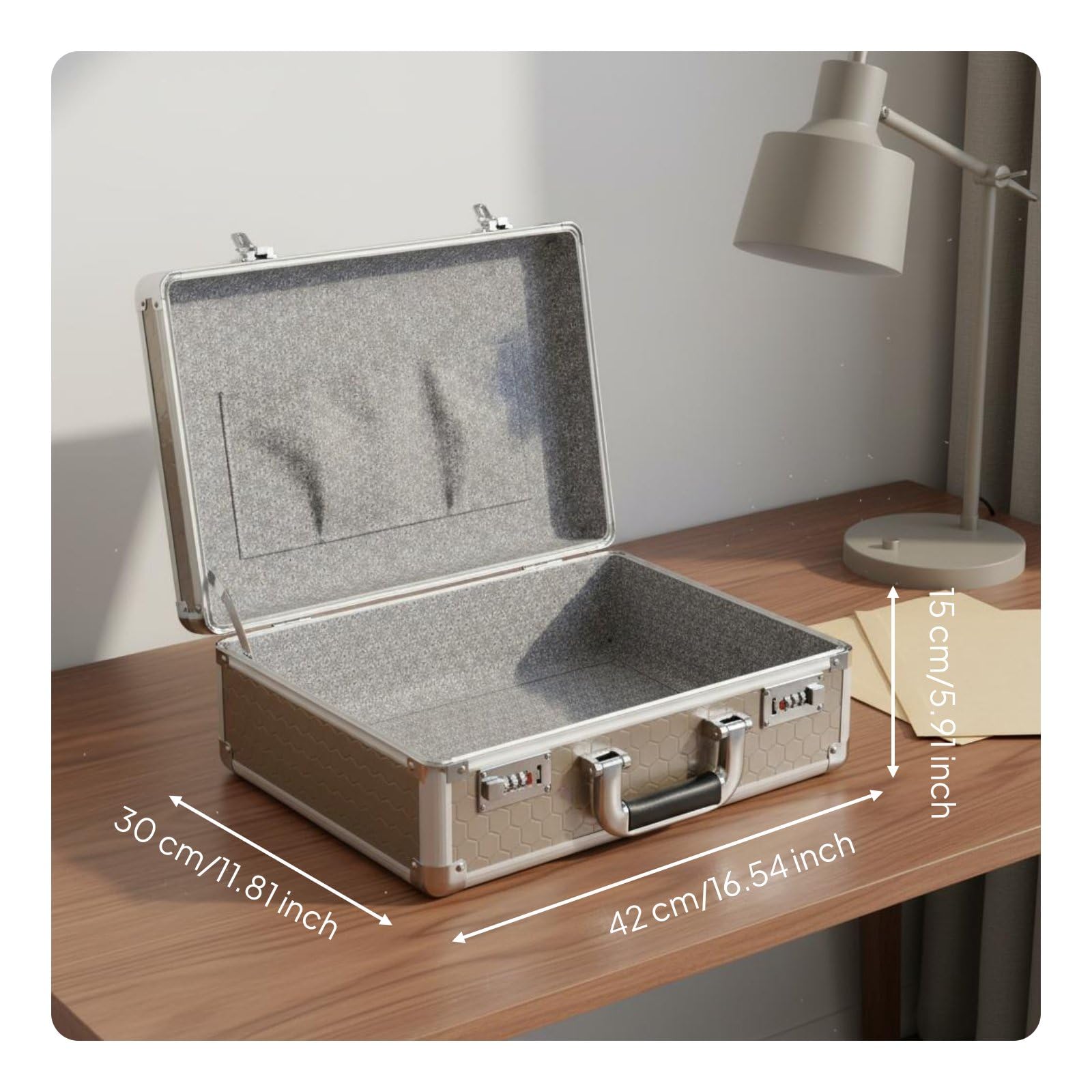 Sharplace Valigetta Portaoggetti in Alluminio Cassetta Cassaforte Scatola Contenitore Custodia con Doppia Serratura Combinazione Struttura Rinforzata Adatta per, Oro, size to 5
