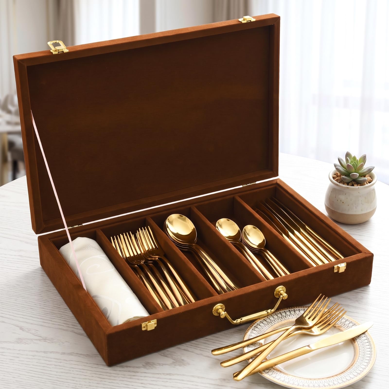 Pickmesh Besteck-Aufbewahrungsbox mit Deckel, Kaffee, 1 Schicht