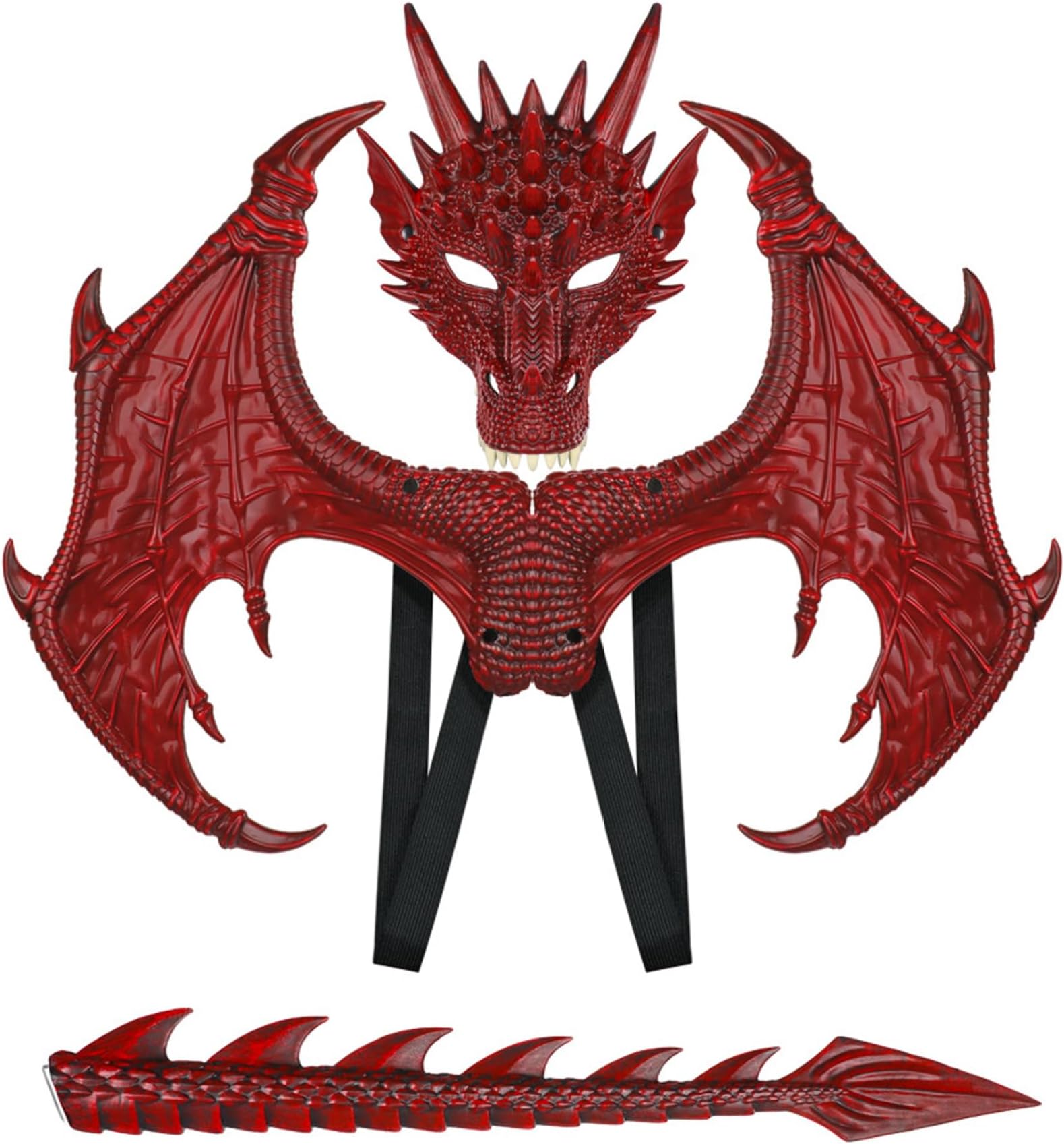 XUEYEGONGJI Dragon Tail Dragon Costume for Kids Halloween Dragon Costume with Dragon Mask, Dragon Tail & Dragon Wing Rubber Dress Up Dragon Cosplay for Party Masquerade (Red)