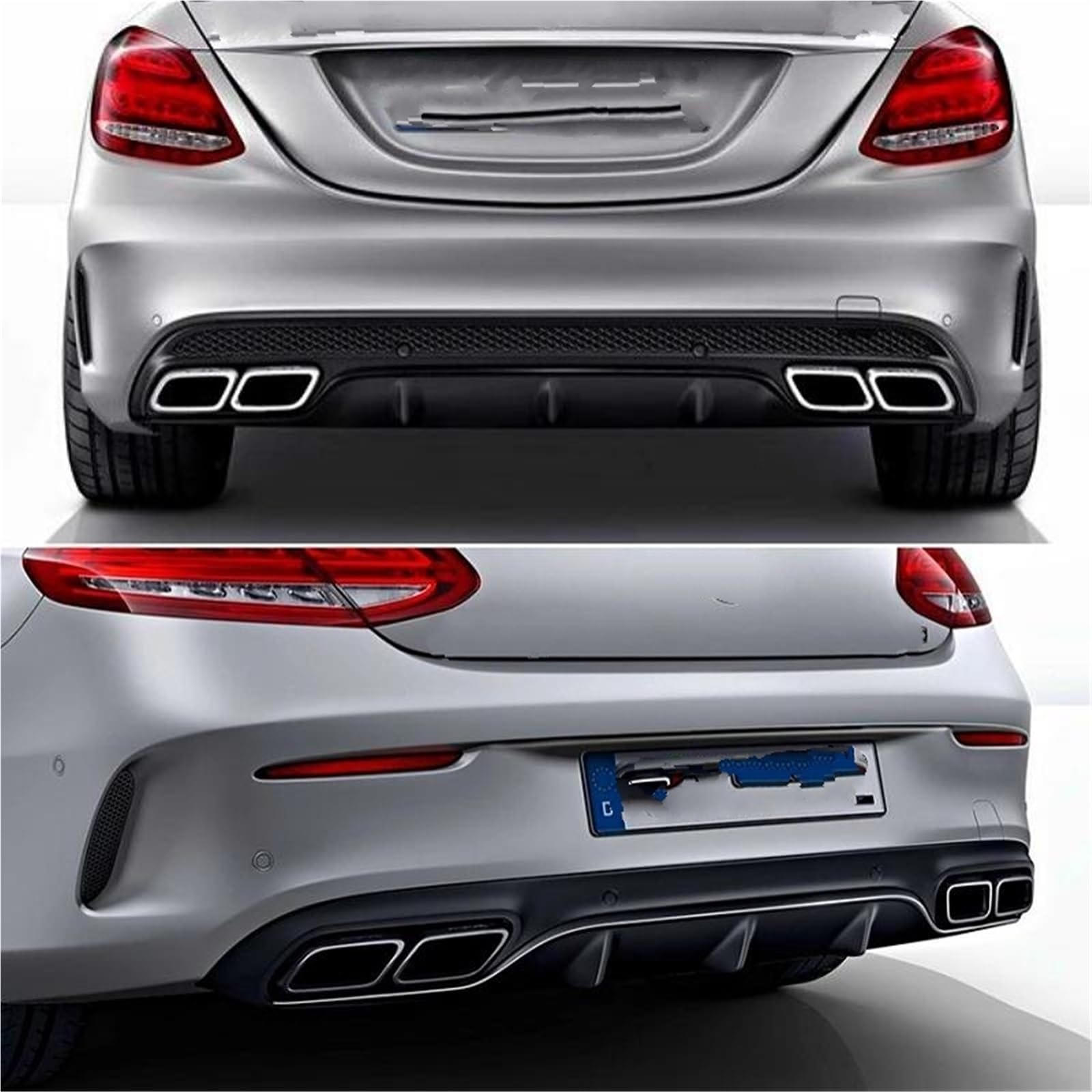 Auspuffblenden Für Mercedes Für C63 W205 C200 C300 C260 C180 2015-2018 Carbon Fiber Glänzend/Matt Schwarz AMG Auspuff Tipps Schalldämpfer Rohr Endrohrblenden(Schwarz)