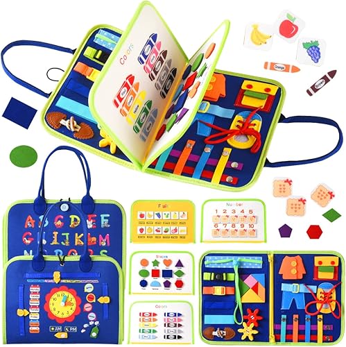 ZQFTZQ Tablero ocupado Montessori Juguete para niños pequeños de 1, 2, 3, 4 años, libro de actividades sensoriales, tablero de actividades