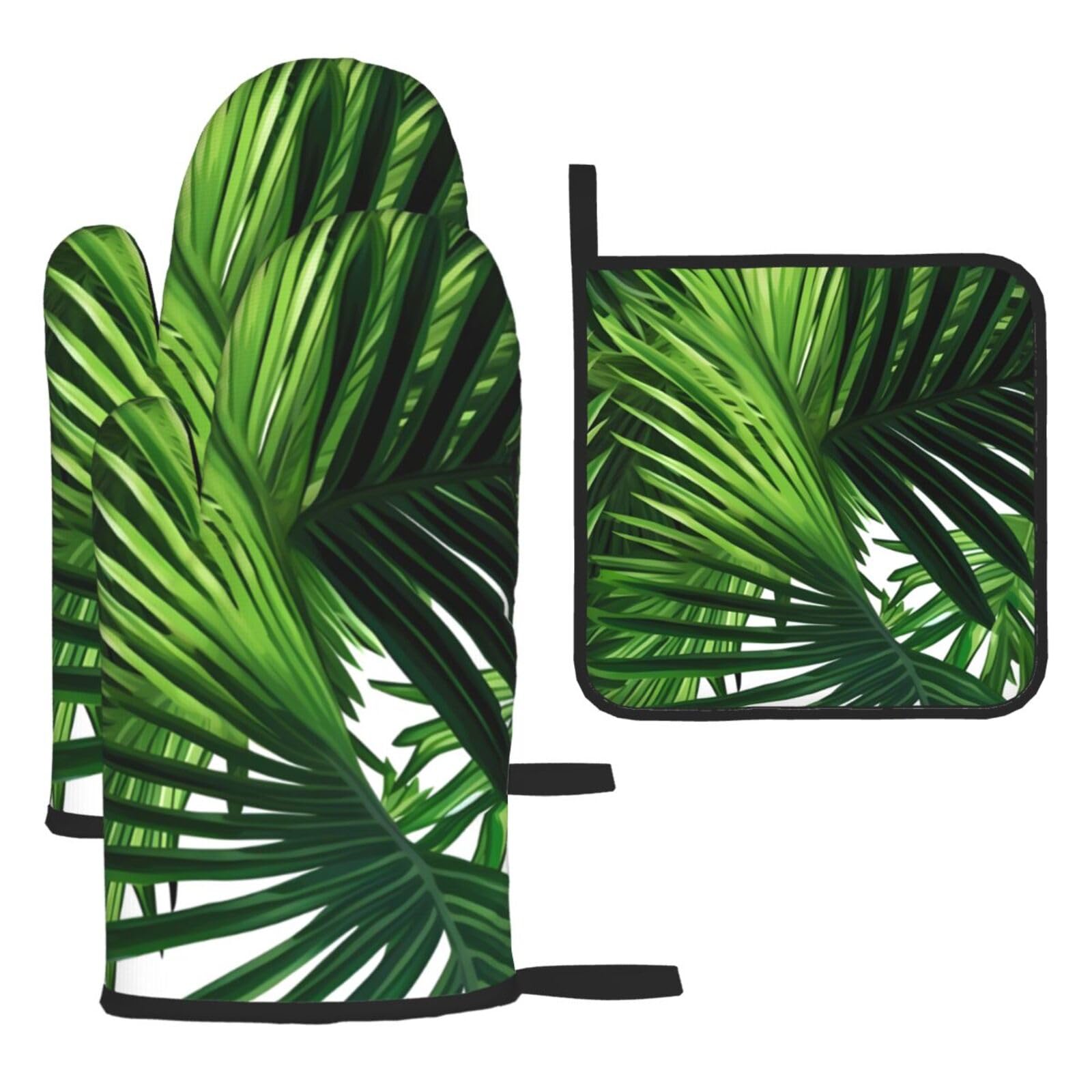 Oven Mitts and Pot Holders 3 Pcs Set, Anti-Skid Microwave Oven Gloves Cooking Gloves and Hot Pads Chef Potholders Mittens for Baking Cooking Grilling BBQ