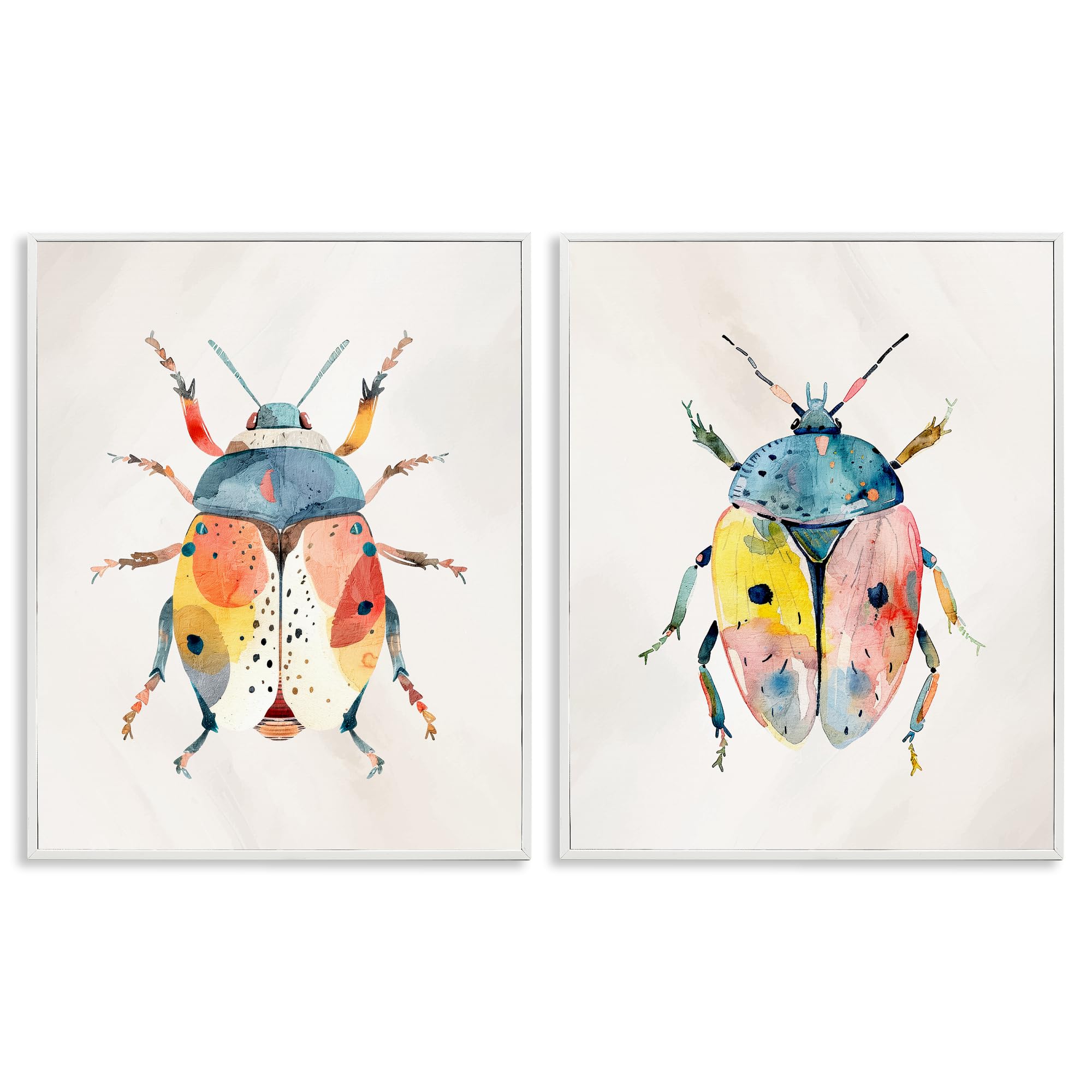 Stupell Industries Coastal White (Textured) 'Colorful Boho Beetles'| 2Pc Framed Giclee Art Set 2