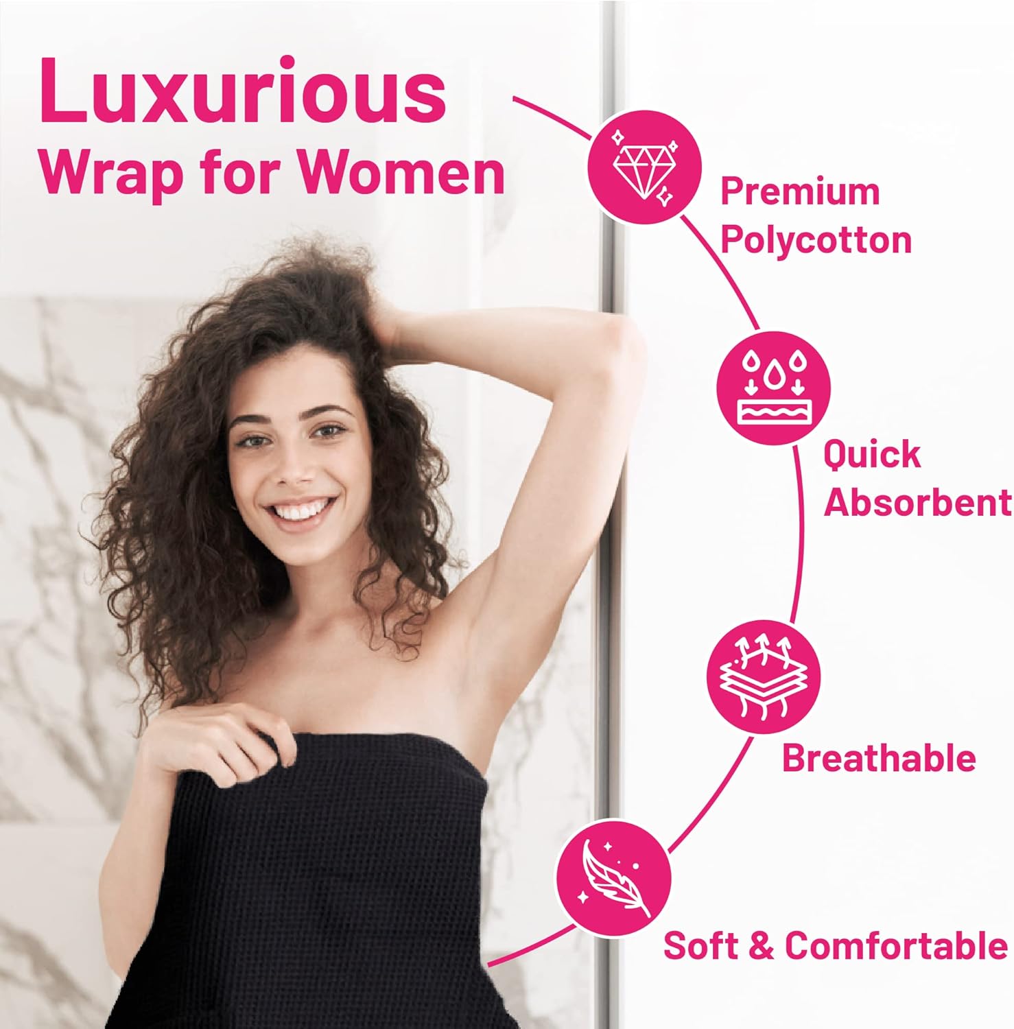 Personalized Passion Spa Towel Wrap for Women - Super Soft and Highly Absorbent Waffle Body Wrap - Customized Bath Body Cover with Embroidered Name - White - S-M