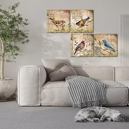 Miniatura 3 de Wall HDQ Arte de pared de colibrí, decoración de pared con cita inspiradora, pintura en lienzo retro marrón impresión imagen para baño, sala de