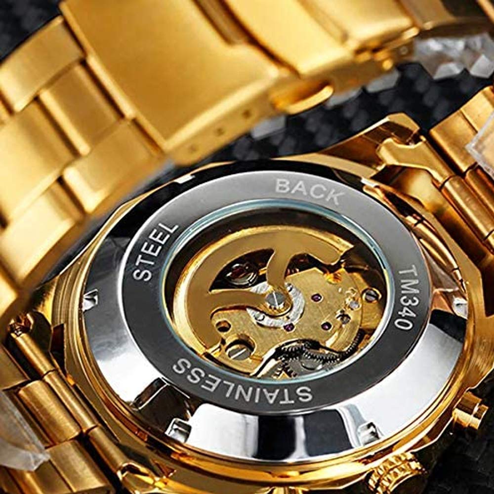 BLACK MAMUT Reloj Hombre Carátula de Calavera, Skull, Movimiento, Análogo, Movimiento Automático, Correa Metálica, Hebilla Broche, Diseño Moderno, Elegante, Contemporáneo
