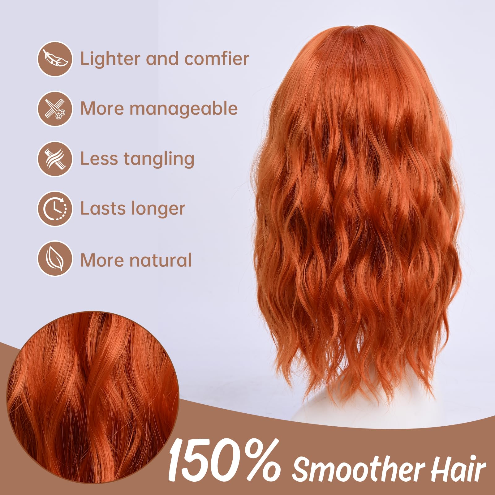 YaissmyLu Medium Length Orange Wavy Wigs for Women 18 Inch Middle Part Wavy Orange Wig Natural Looking Synthetic Heat Resistant Fiber Wig for Daily Party Use (18 inch) - Image 3