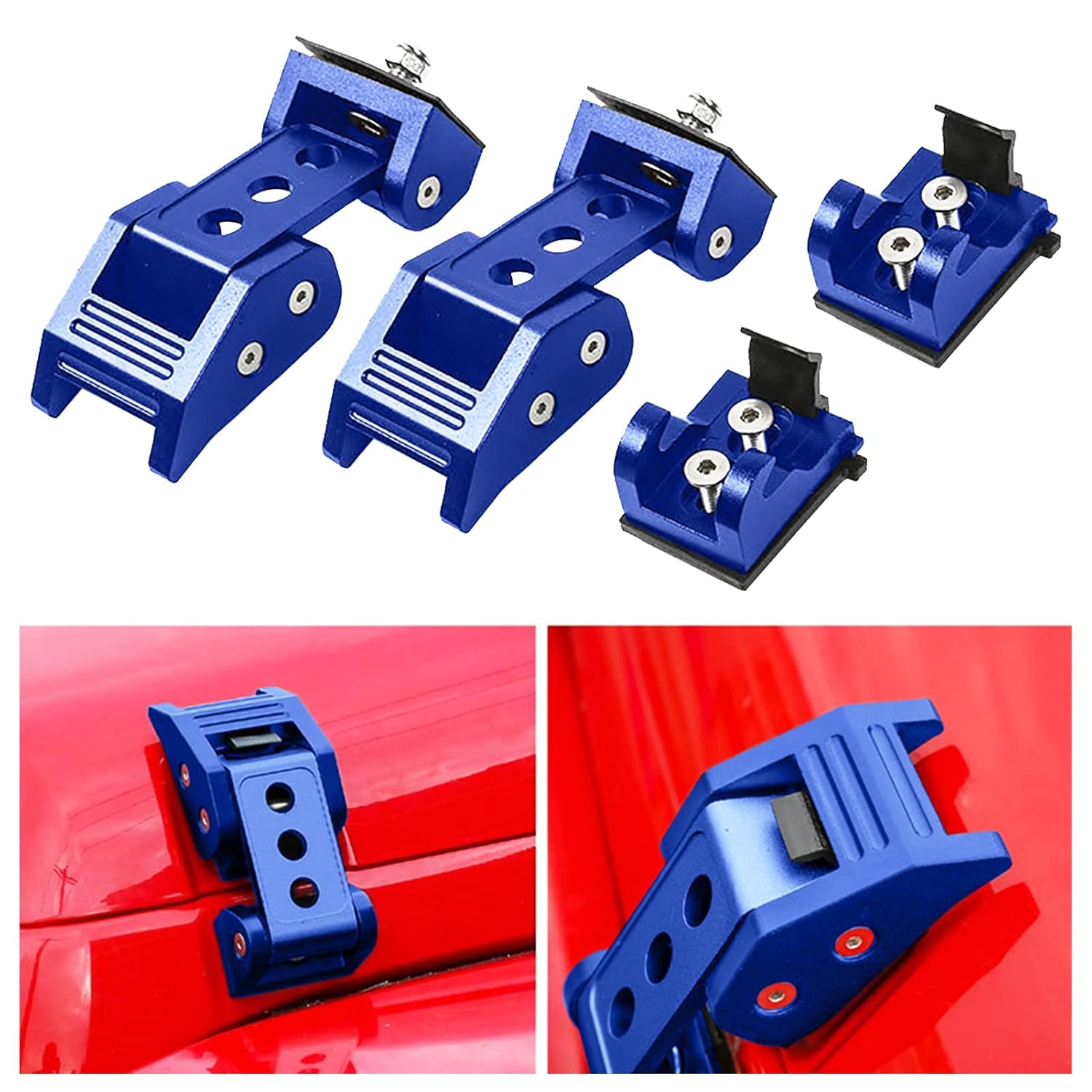 STANVEE Aluminum Hood Latches, Hood Catch Kit Compatible with Jeep Wrangler JK JKU 2007-2018 & Jeep Wrangler JL JLU Gladiator JT 2007-2021, No Drilling Required (Blue)