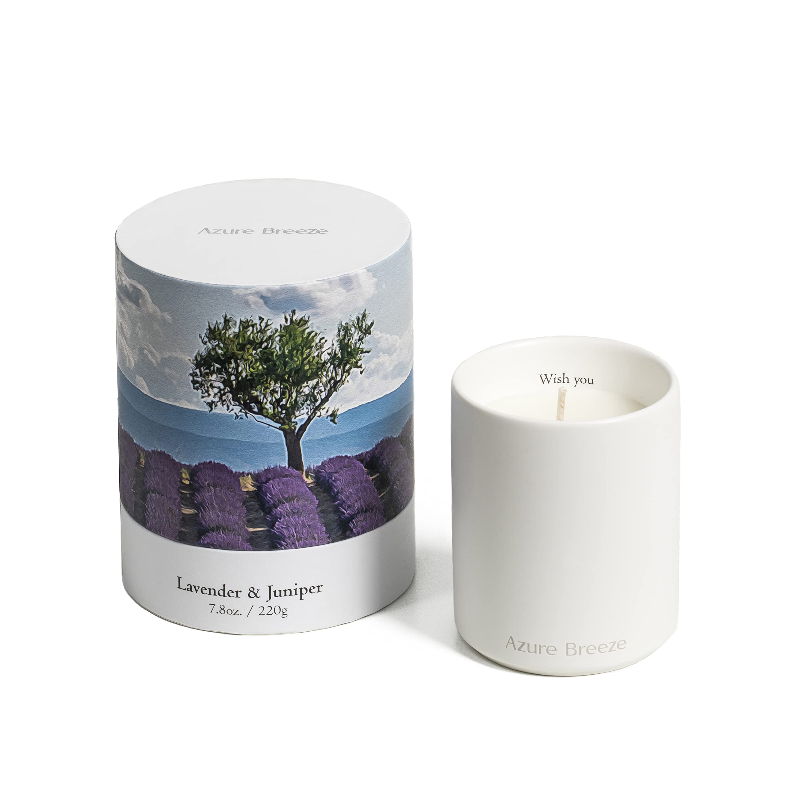 Lavender Candle - Juniper Scented Candle, 45-Hours Long-Burning (7.8 oz), Made with Natural Essential Oils, Ideal Gift for The Holidays & Home Decor