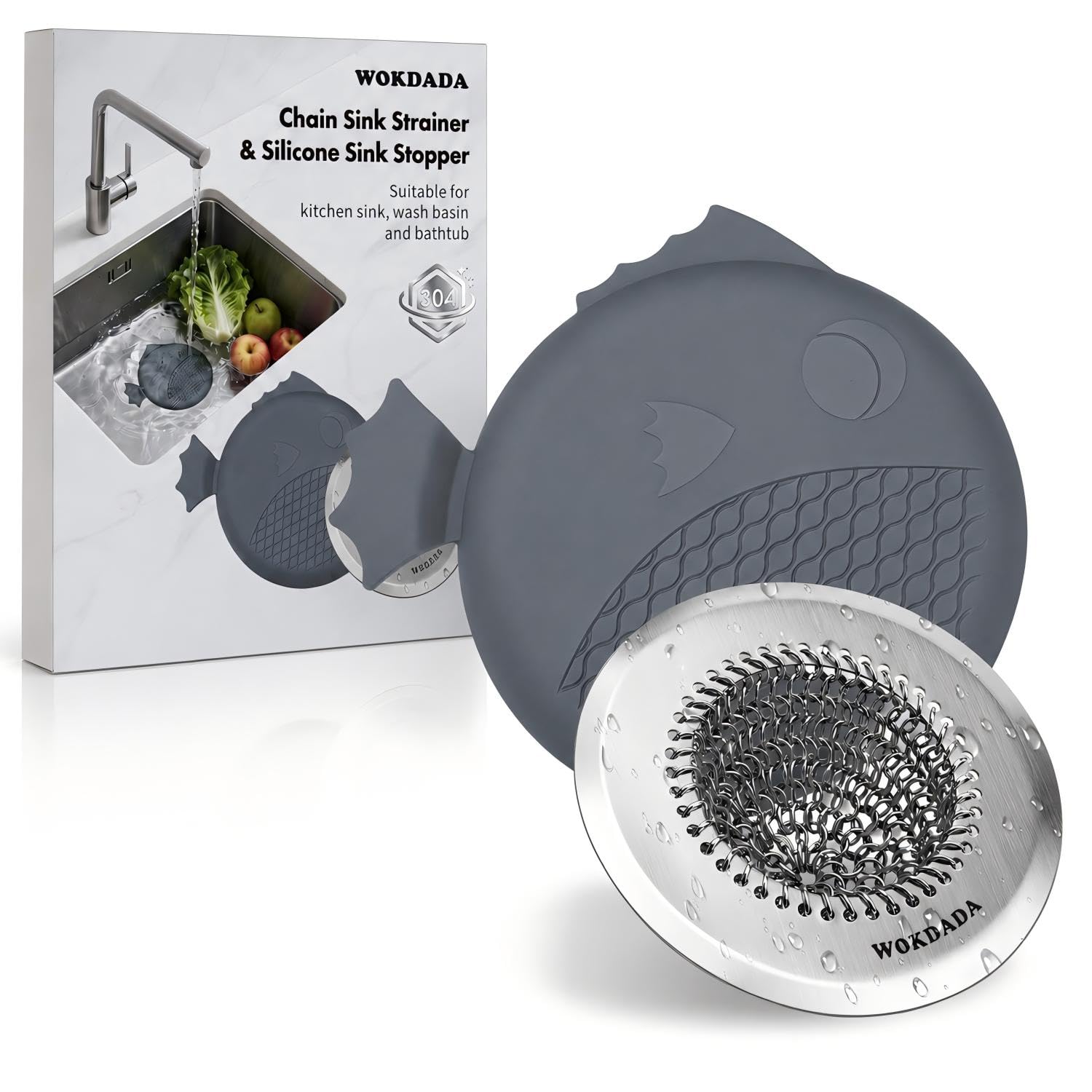 Reversible Sink Strainer & Stopper  Anti-Slip Flexible Kitchen Sink Strainer  Easy-Clean & Clog-Free Kitchen Sink Plug  304 Stainless Steel Sink Plug Replacement  3 in 1 Kitchen Sink Drain Strainer