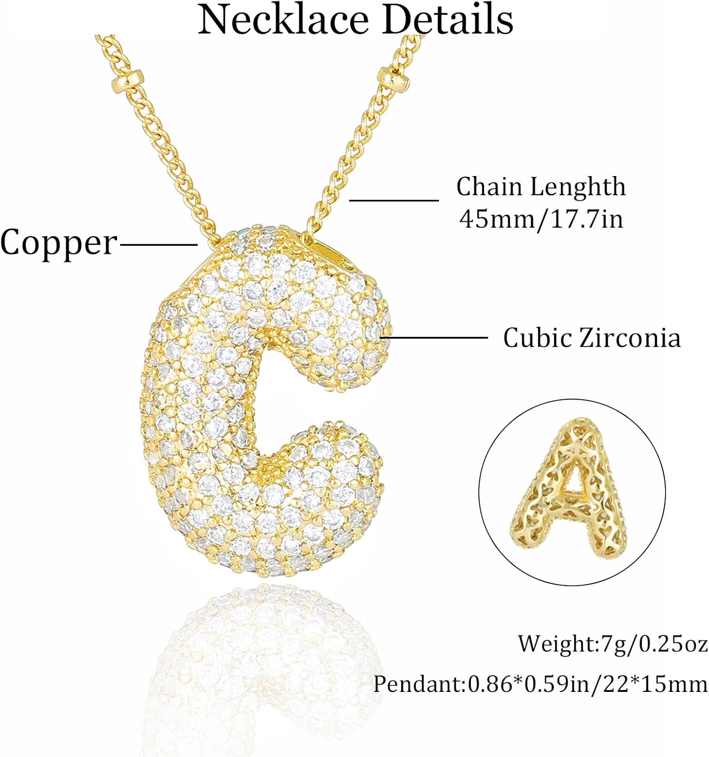 Gold Plated Balloon C Initial Pendant Necklace Bubble Letter Name Necklace Dainty Zirconia Alphabet Birthday Jewelry Gift for Women - Image 7
