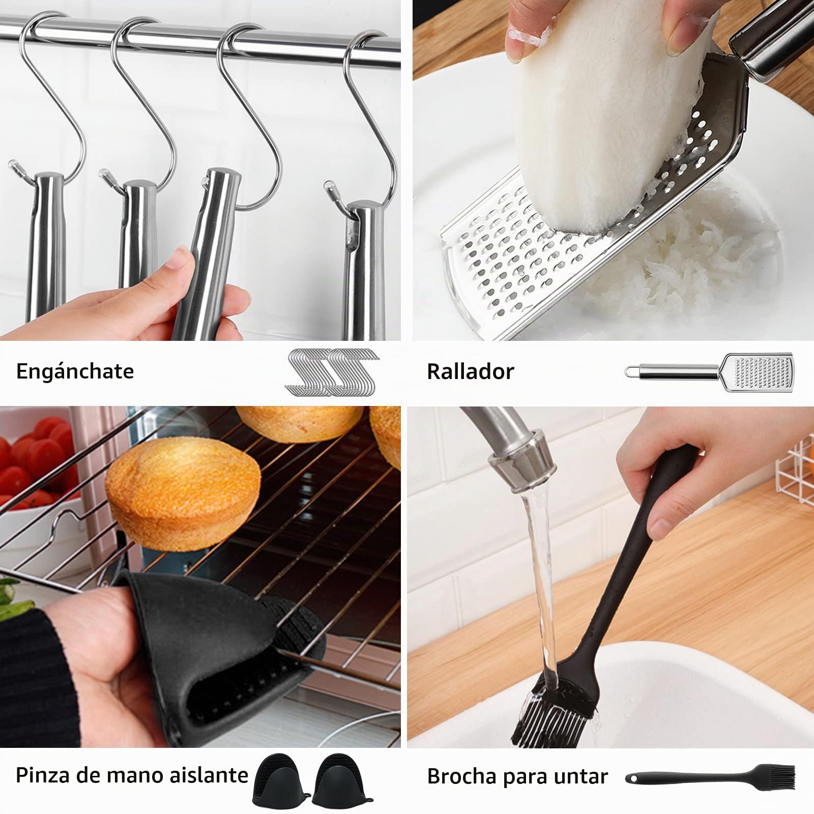 49 Piezas Utensilios de Cocina de Silicona Resistentes Al Calor, Juego de Espátulas y Accesorios, Negro
