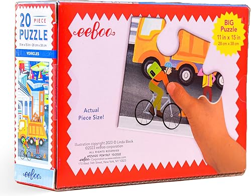 Miniatura 2 de eeBoo: Vehículos rompecabezas de 20 piezas para niños, fomenta la coordinación ojo-mano, habilidades motoras finas y problemas de amoro, 15 x 11