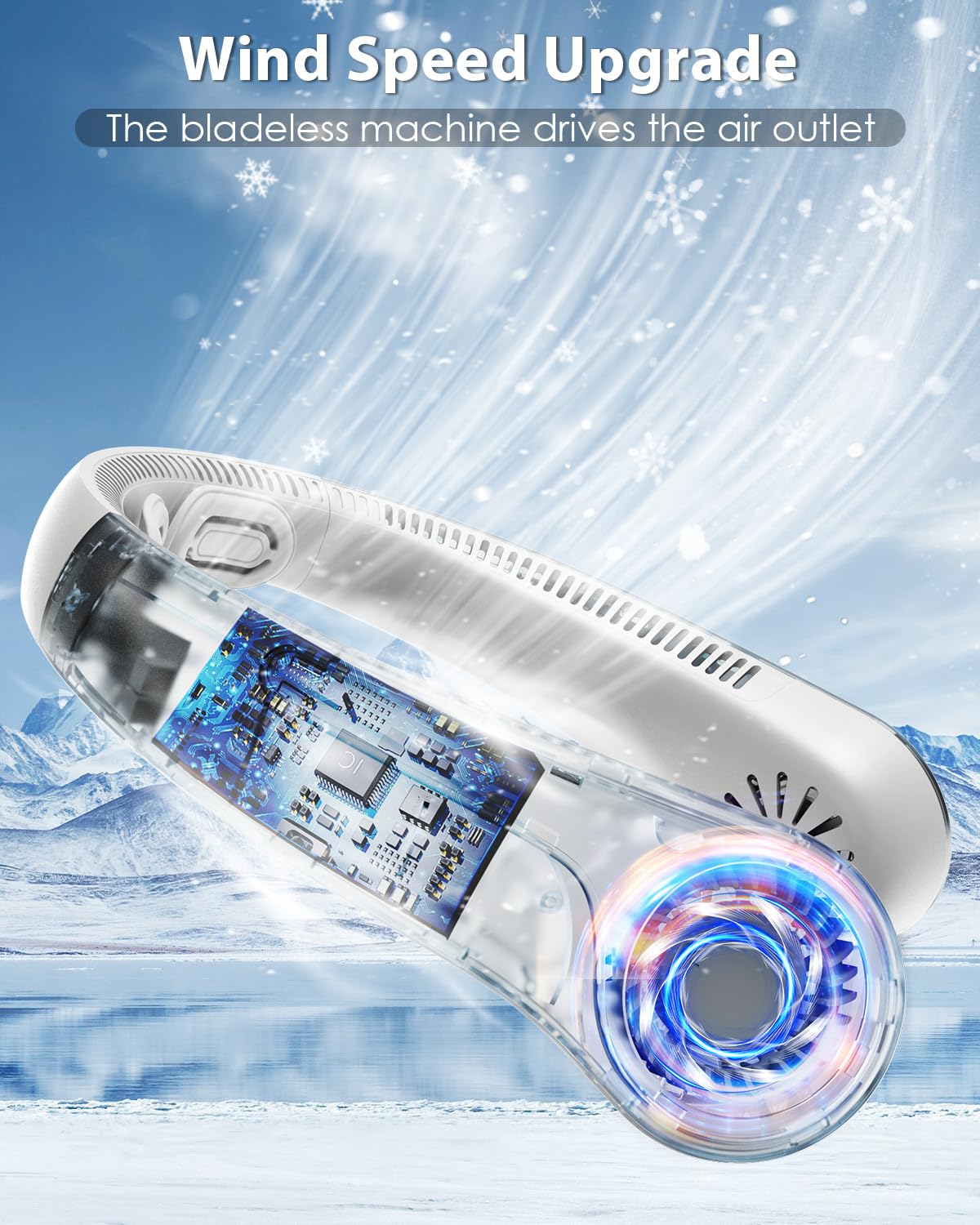 Tragbarer Hals-Ventilator – Persönlicher Ventilator, tragbar, freihändig, 360° Luftstrom, USB-C wiederaufladbar, 5 Geschwindigkeiten verstellbar, Nackenstütze, blattlose Kühlung für Männer und