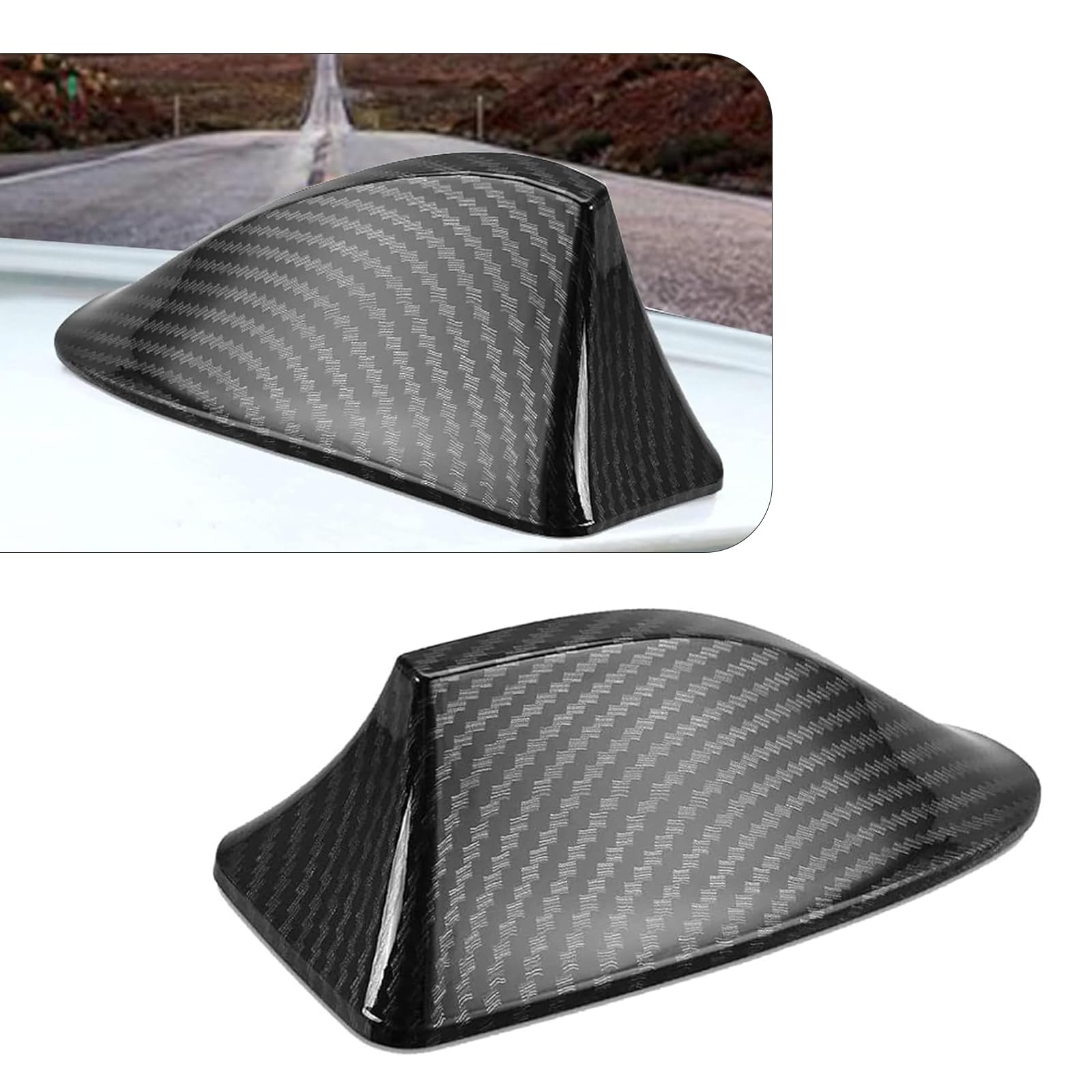 getfay 1 PC Car Shark Fin Antenna, Signal Enhancement Reduce Wind Drag Roof Tail Decoration, No Punching Paste Installation Antenna, Universal for Car Modification Accessory (Carbon Fiber Black)