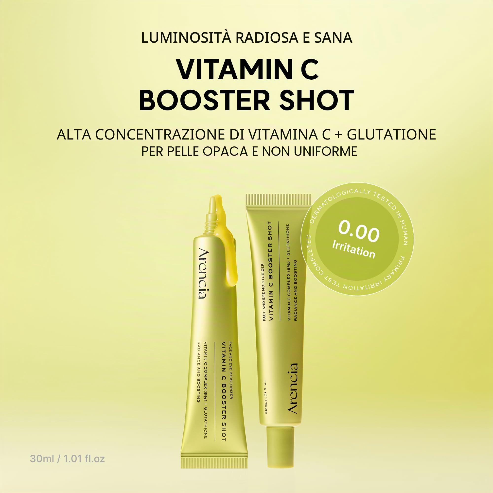 Arencia Vitamina C Booster Shot Siero con glutatione, niacinamide e vitamina E per pelle radiosa, 29,9 ml