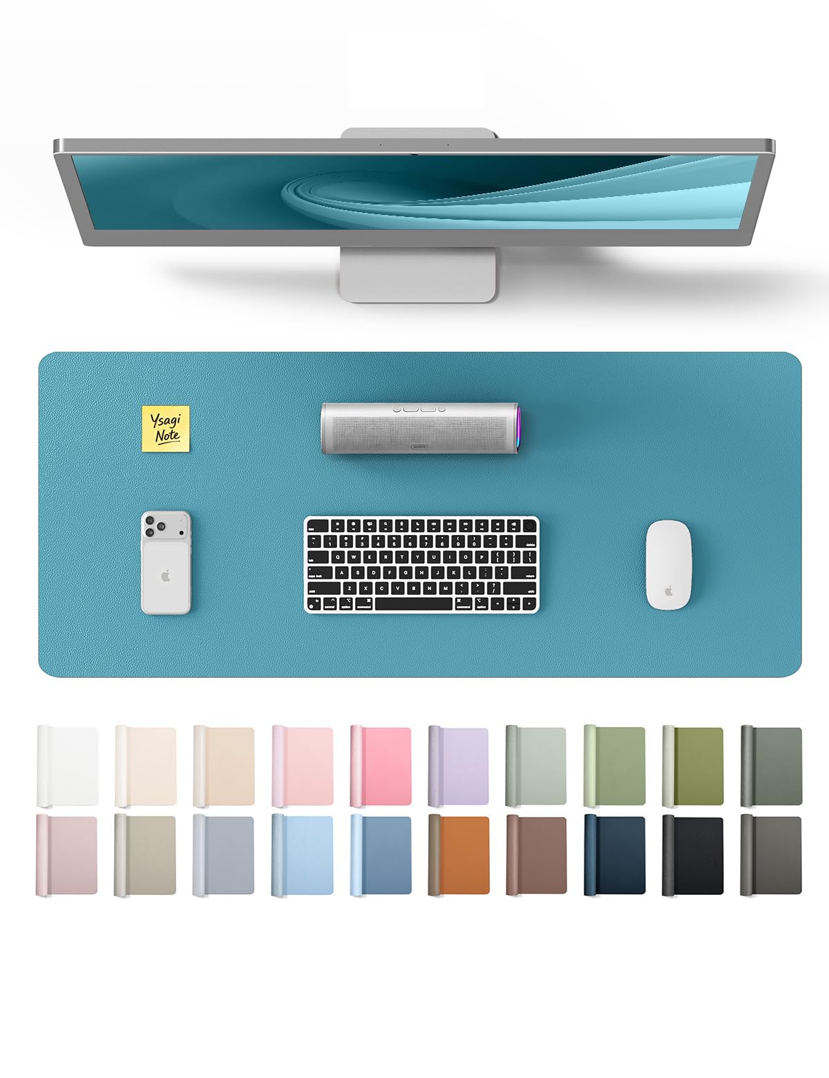 YSAGi Leather Desk Pad Protector, Office Desk Mat, Large Mouse Pad, Non-Slip PU Leather Desk Blotter, Laptop Desk Pad, Waterproof Desk Writing Pad for Office and Home (Turquoise, 23.6" x 13.8")