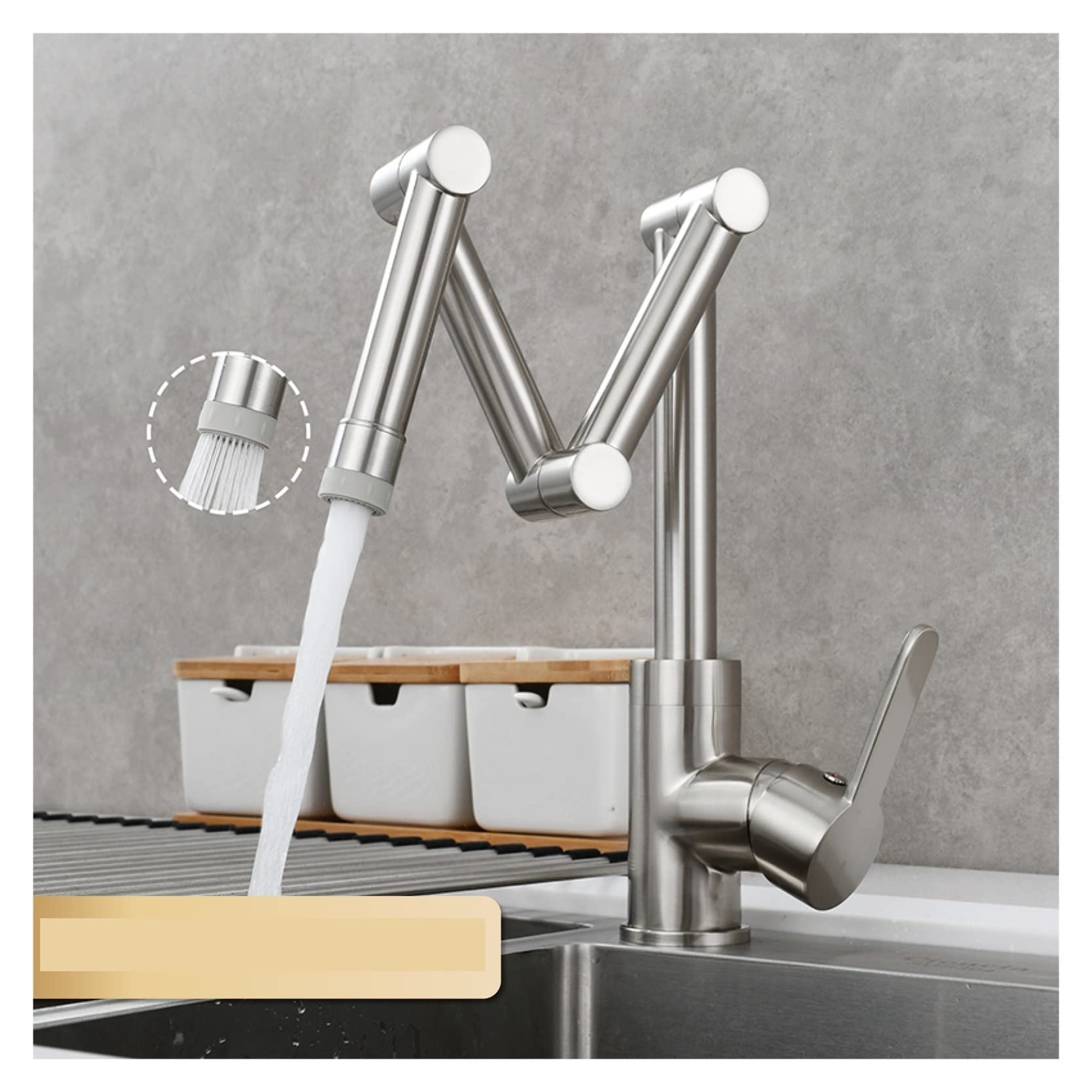 Brass Pot Filler Faucet Deck Mounted Three-Section Extension Folding Kitchen Triple Joint Swing Arm for Hot and Cold,Durability(2 Function Nickel)