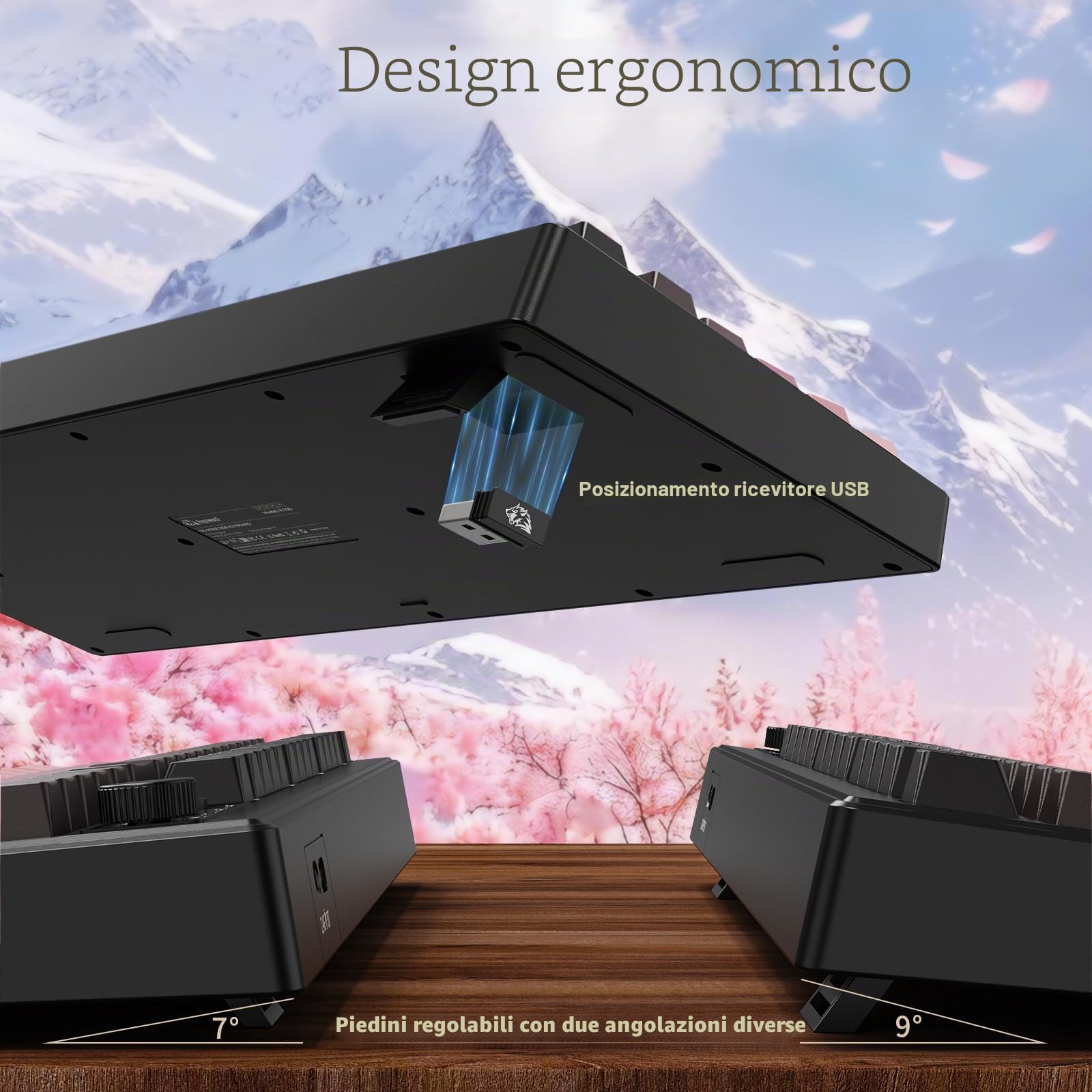 ZIYOU LANG K100 Tastiera Gaming Wireless, Tripla Modalità (BT/2.4G/Cavo) Tastiera a Membrana con Manopola, 102 Tasti PBT Gradiente, 4000mAh, RGB Backlit, Compatibile con PC/Mac e Altro -Mora