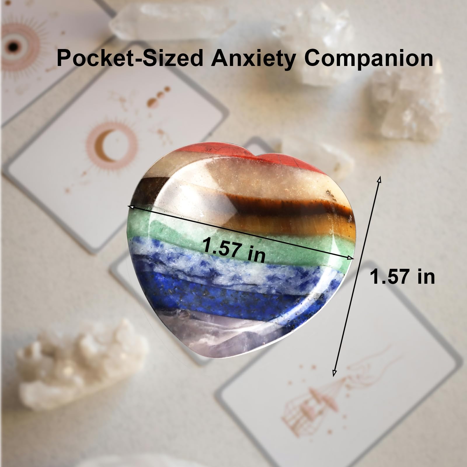 Worry Stone for Anxiety, Thumb Crystals and Healing Stones, 7 Chakra Heart Stone Healing Crystals, Meditation Accessories Stress Relief Gifts for Women Men