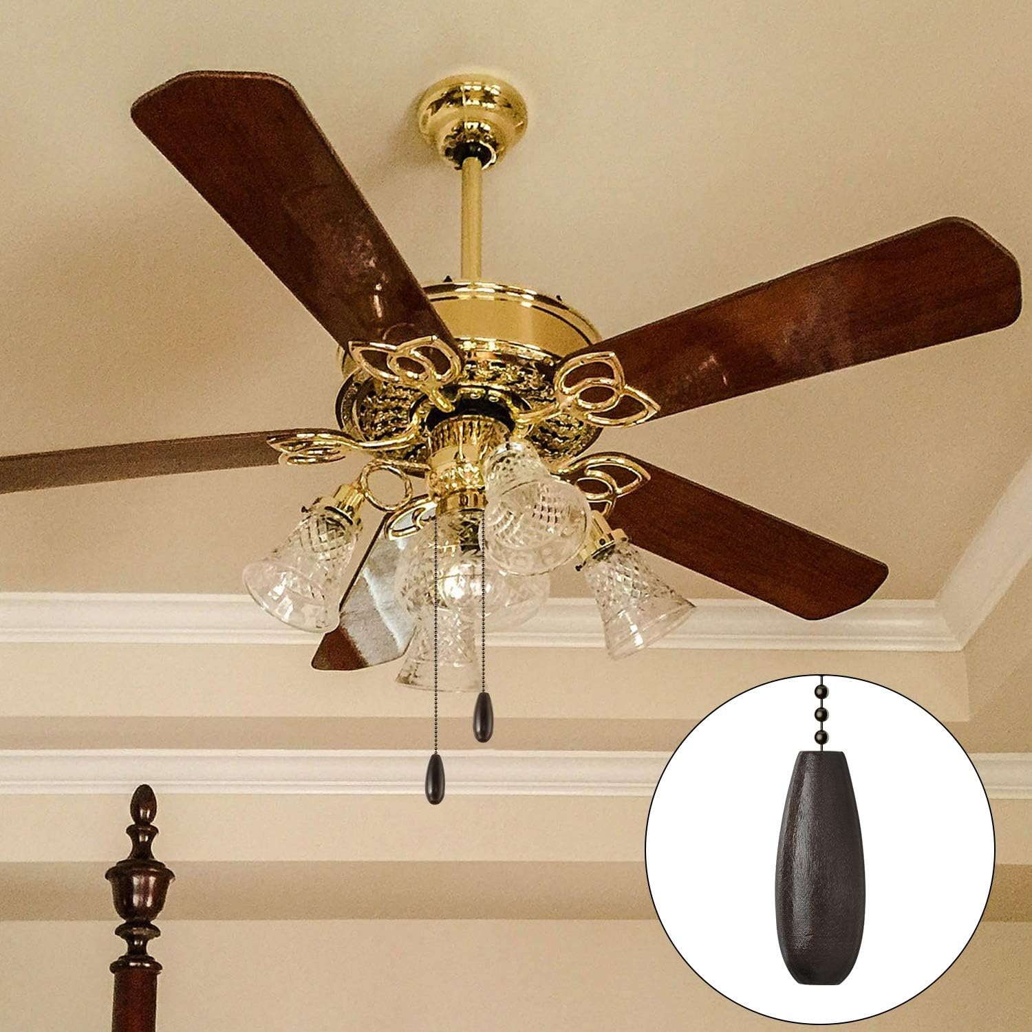 Boao 4 Pieces Ceiling Fan Chain Pulls Extender Wooden Pull Chain Extension Ornaments for Ceiling Light Lamp Fan(Coffee Color)