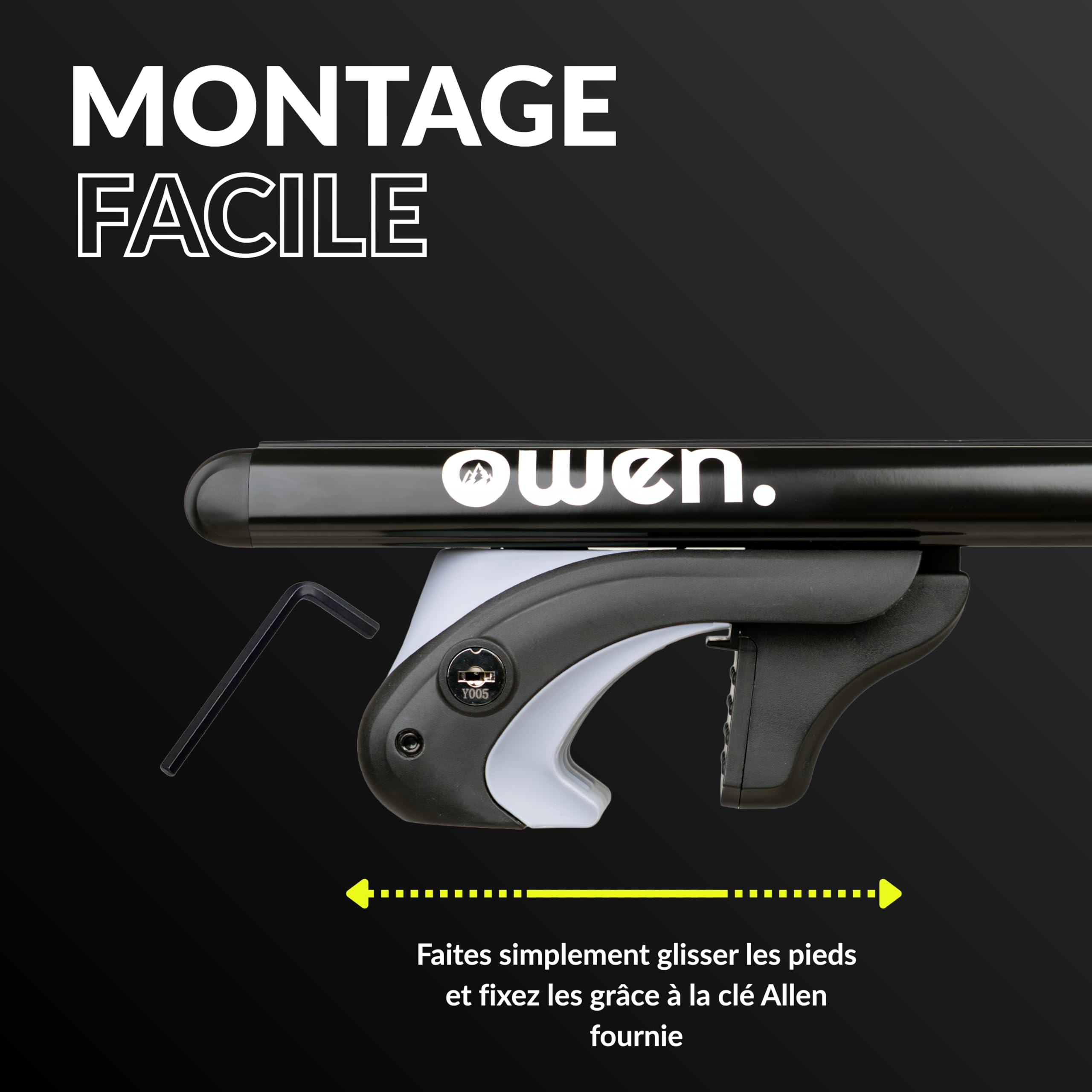 OWEN 5.0 Barres de Toit Transversales | 120 cm | Aluminium Noir | 90 kg | pour Rails Ouverts | Aérodynamique & Sécurisé | Installation Facile | Porte-Bagage Universel